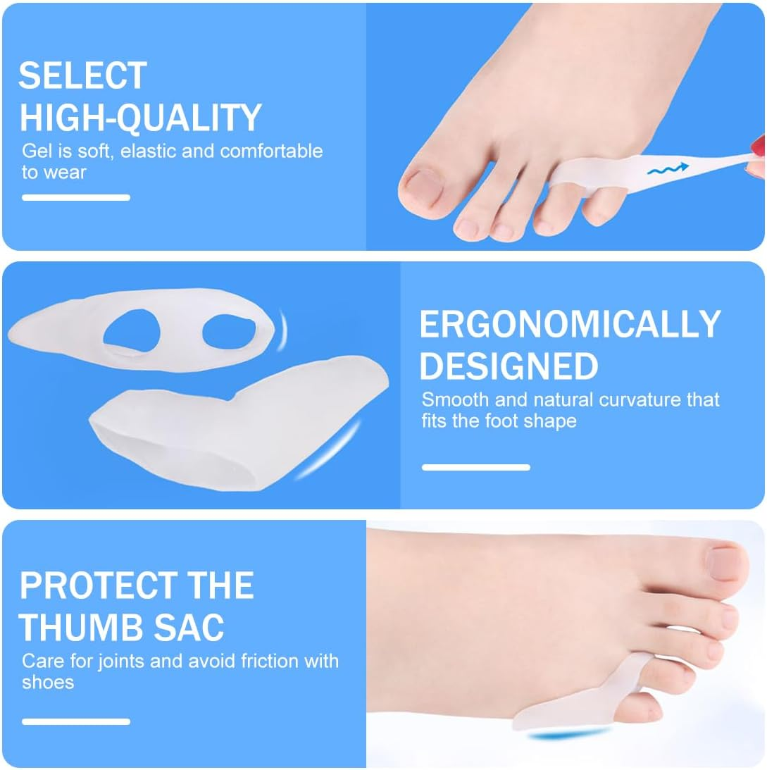3 Pairs Small Toe Separator, Crimped Small Toe, Gel Toe Separator Klener Toes (White/Khaki/Transparent) image number 4
