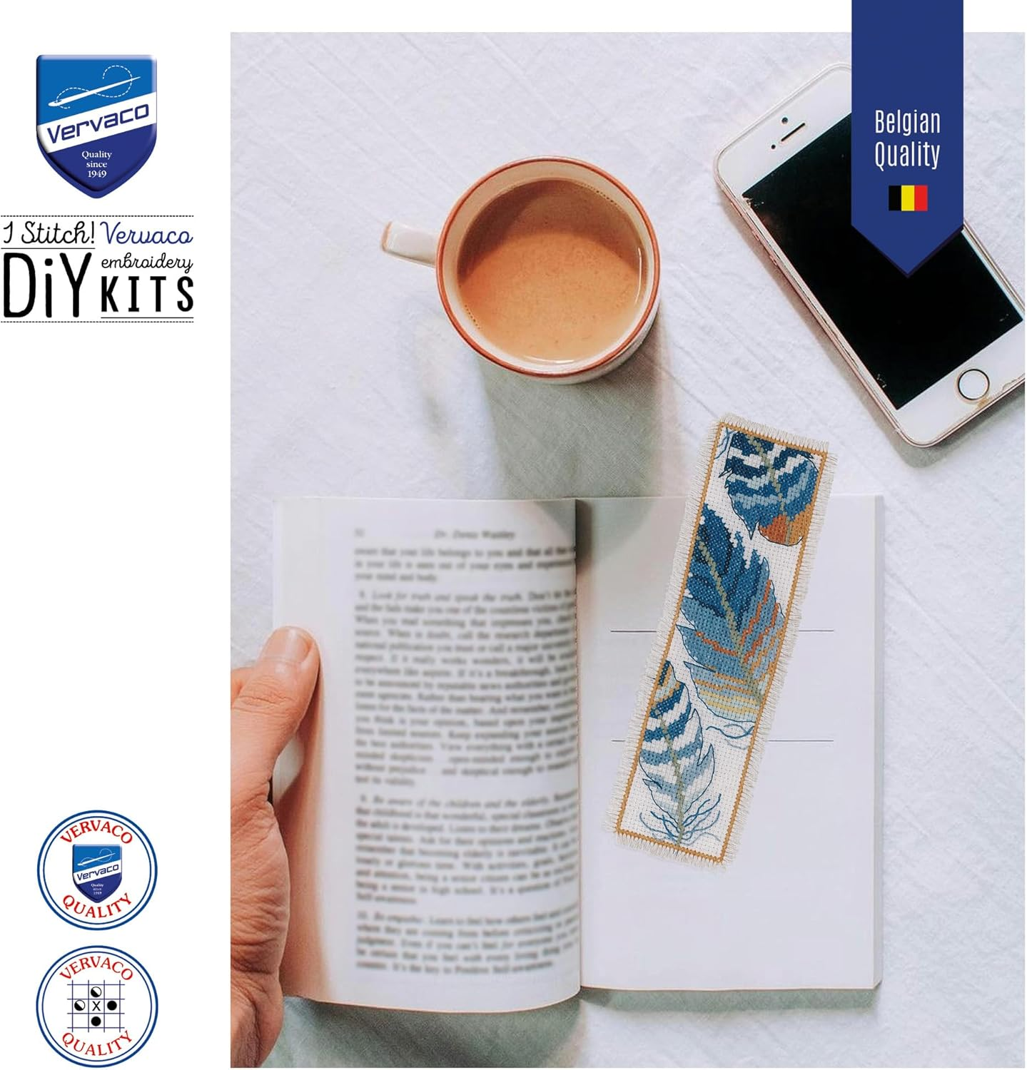 Vervaco PN-0170379 Blue Feathers Set of 2 Bookmarks Embroidery Kit Counted Pattern Cotton Multi-Coloured Approx. 6 X 20 Cm / 2.4 X 8 Inches image number 4