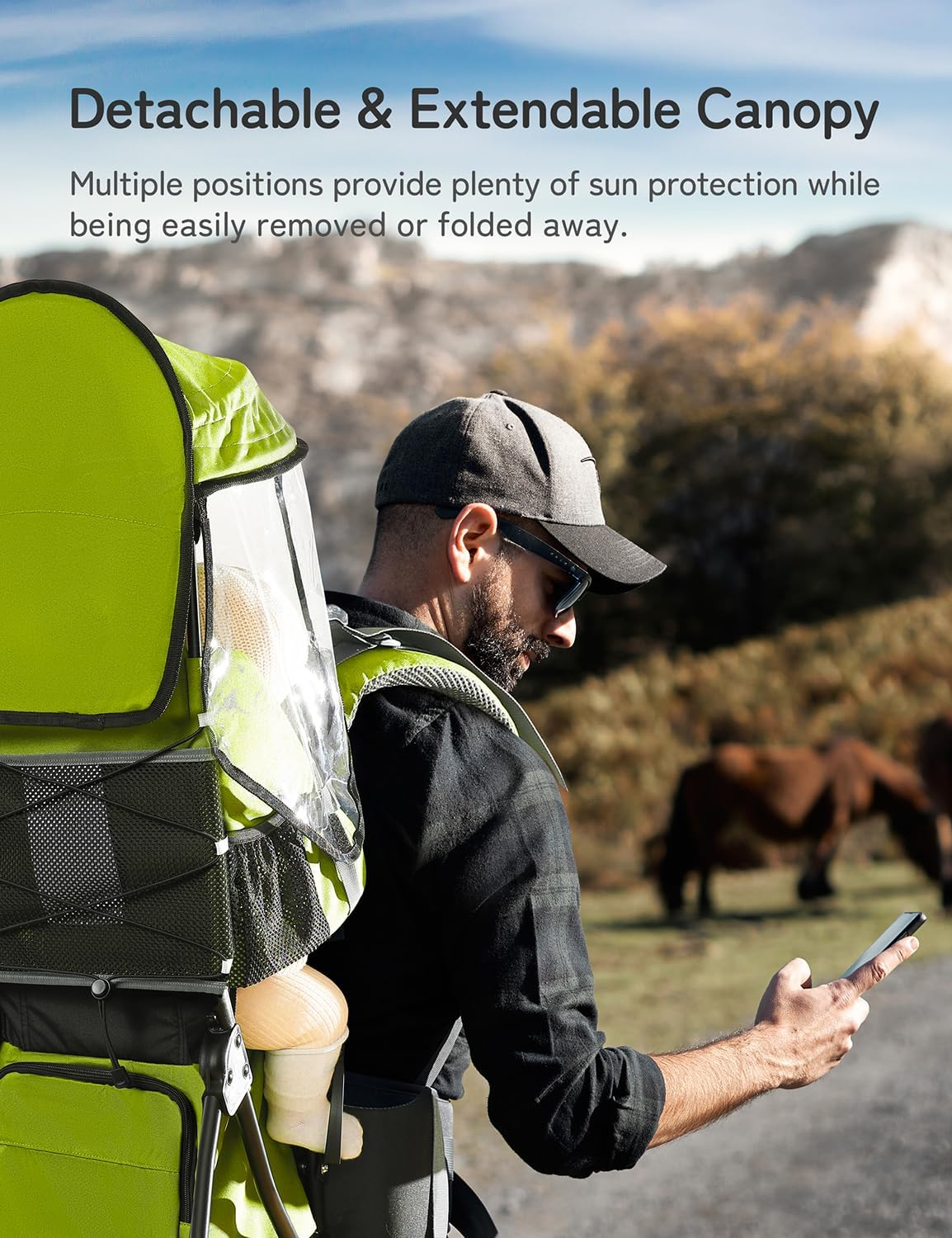 Besrey Baby Backpack Carrier, Toddler Hiking Backpack with Safety 3-Height Seat, Adjustable Straps&Waist Belt, Foldable Frame Lightweight Large Capacity Child Carrier for Hiking Green