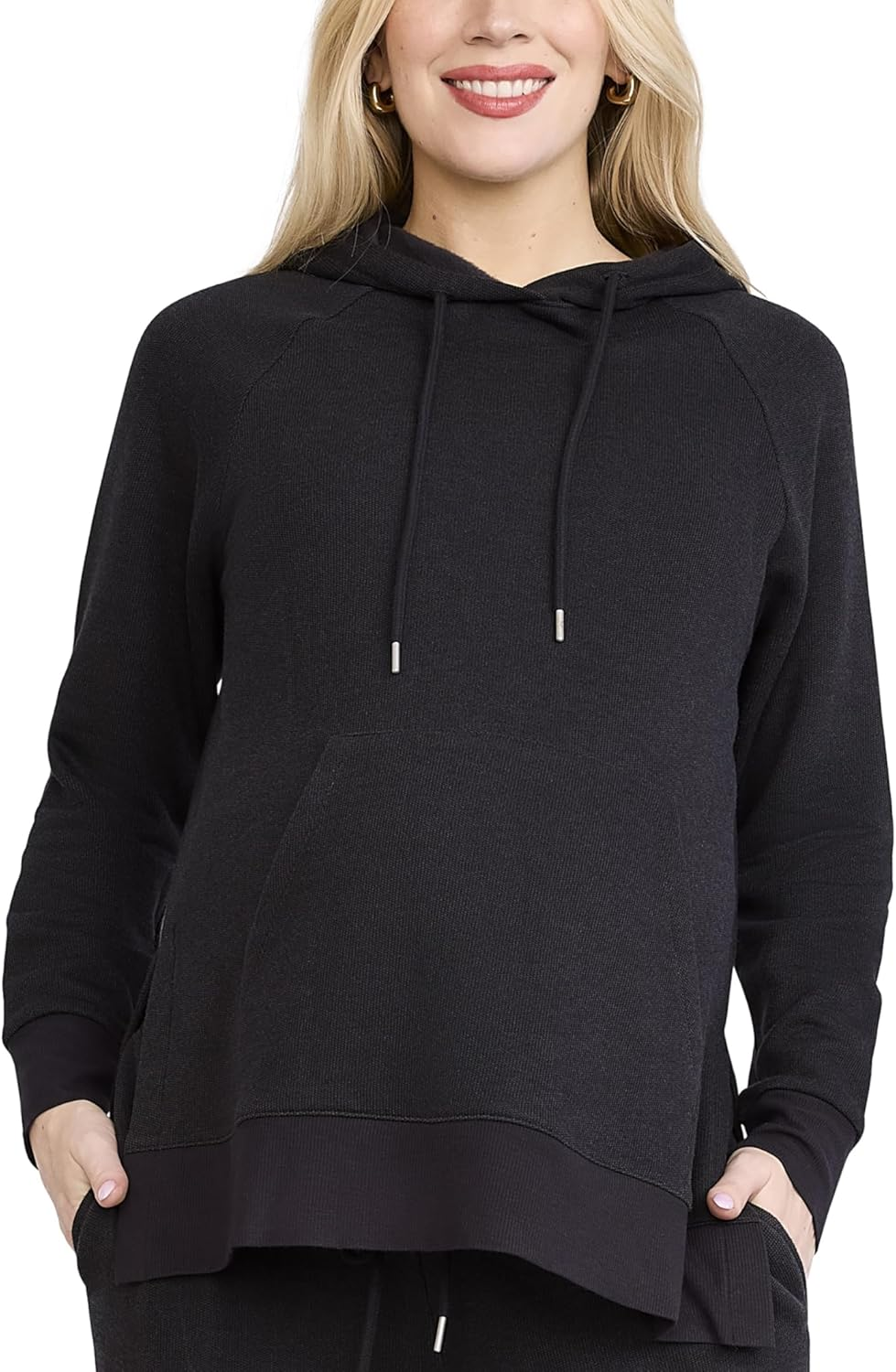 Motherhood Maternity Women'S Long Sleeve Fleece Tunic Pullover Pregnancy Hoodie with Side Slits and Kangaroo Pocket