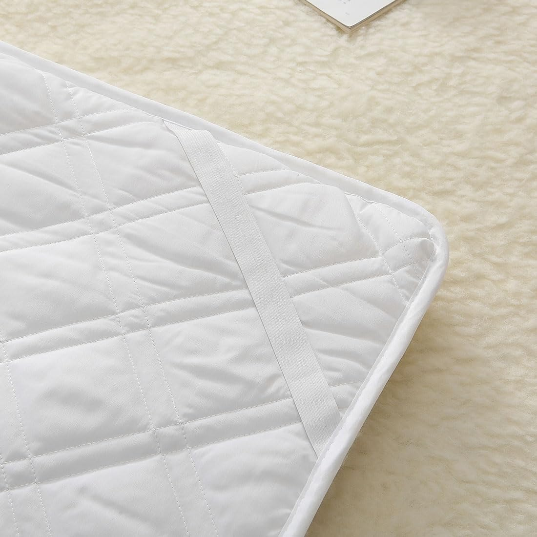 Wool Mattress Topper,Extra Thick Mattress Pad Cover,Breathable and Warm Mattress Pad for Bed,Reversible Wool Underlay/Underblanket,Four Corner Straps(Cream,183X203Cm) image number 3