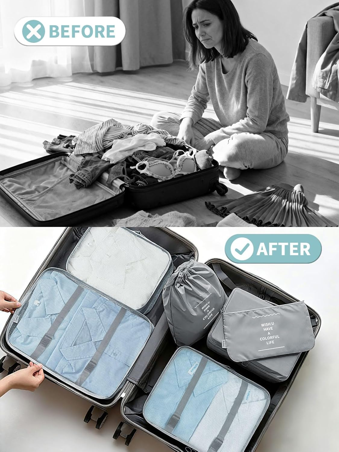 OUNAIDE 12 Set Packing Cubes for Travel, Travel Essentials Packing Cube, Lightweight Luggage Suitcase Organizer Bags with Shoe Bags & Accessories Bags, Foldable Packing Organizer