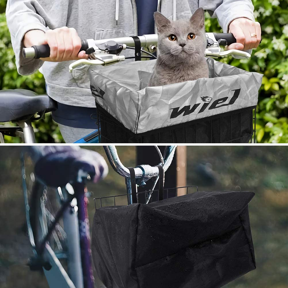 Wiel Bike Basket with Black Liner Rainproof Cover, Folding Steel Bicycle Basket Easy Install to Front Handlebar or Rear Rack, Heavy-Duty Metal Wire Bearing 33 Lbs for Commuter Grocery Shopping Picnic image number 4