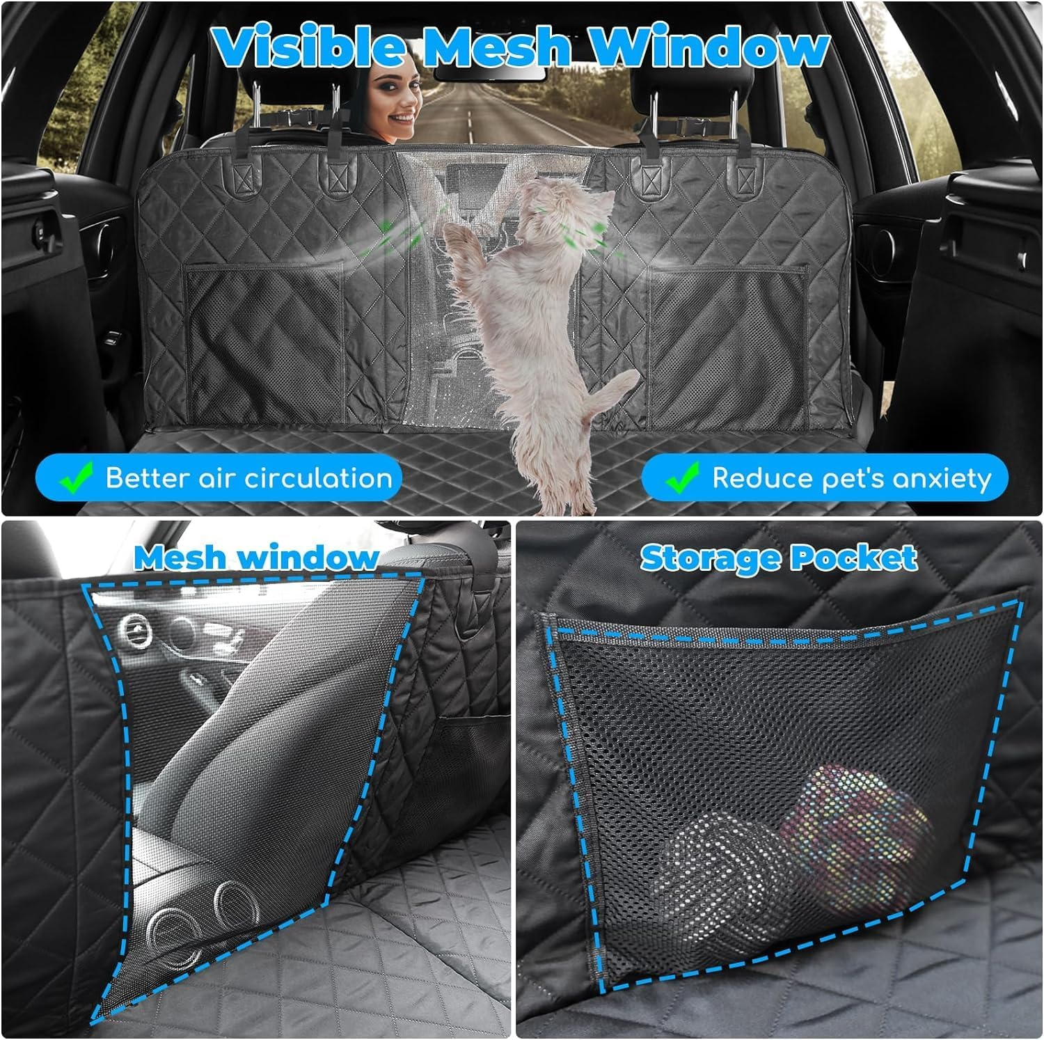 Back Seat Extender for Dogs - Dog Car Seat Cover with Hard Bottom Dog Car Seat Bed Waterproof Dog Hammock for Car Pet Backseat Protector with Mesh Window and Storage Pocket for Car, SUV image number 2