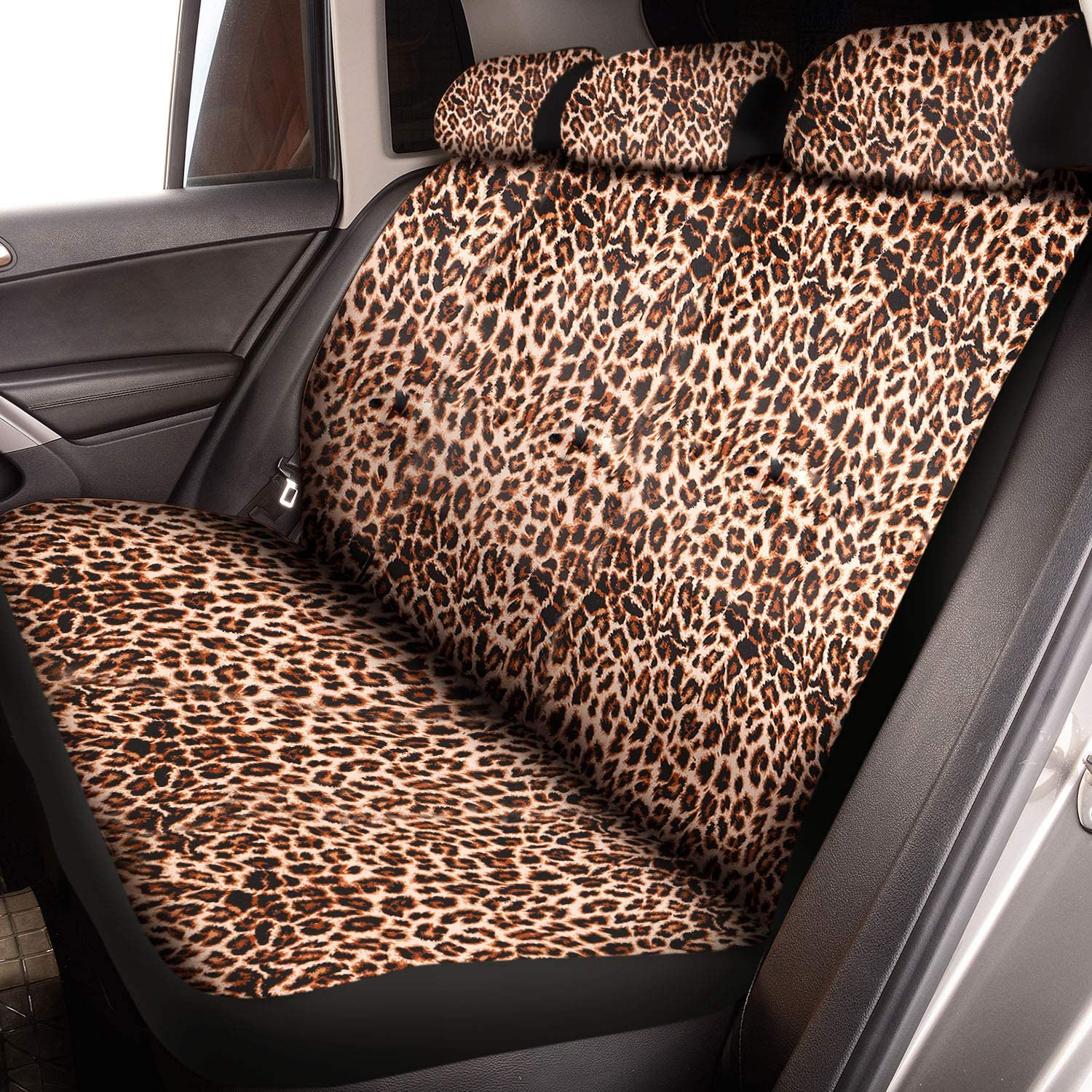 13 Pieces Leopard Print Car Seat Covers Full Set, Accessories Set with Steering Wheel Cover, Pads, Armrest Cover, Seat Belt Pads and Keychain Wrist Holder