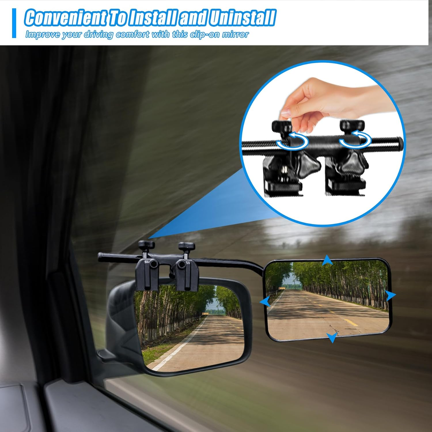 Venxykod Towing Mirrors Heavy Duty Clip Extensions, 360&deg; Anti-Vibration Adjustable Heads for Side Mirror Extenders, Convex Rearview Tow Mirror for Vehicle Car Truck Trailer Suv(1Pair) image number 4