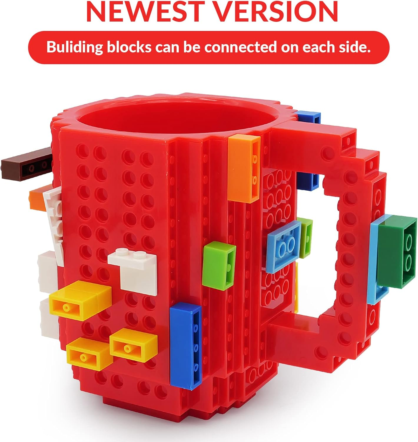 Lumsburry Build-On Brick Coffee Mug, Funny DIY Novelty Cup with Building Blocks Creative Present for Kids Men Women Xmas Birthday(Red) image number 6