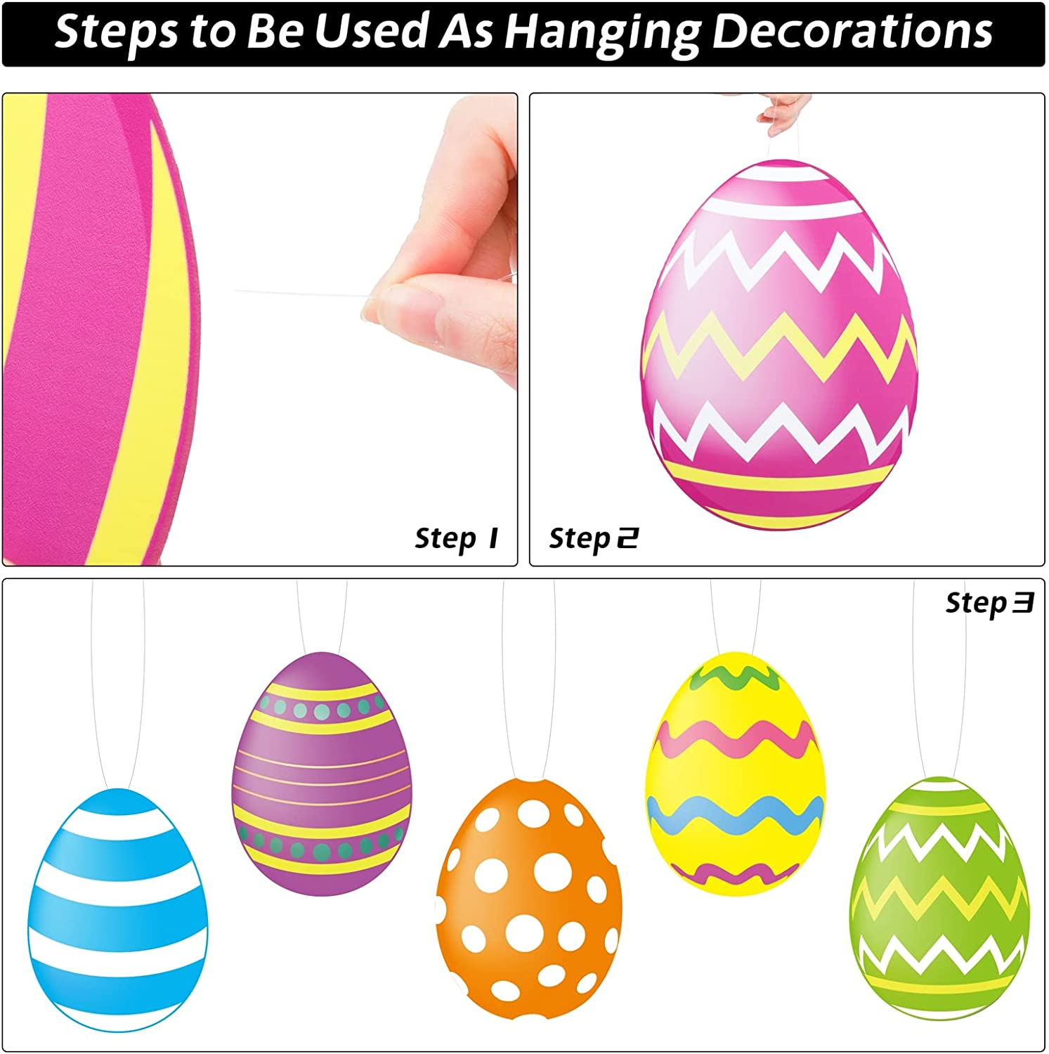 ADXCO 18 Pieces Easter Colorful Eggs Yard Signs with Stakes and String Double-Side Print Outdoor Easter Spotted Eggs Yard Decorations Waterproof Lawn Decorations for Easter Party Supplies image number 3