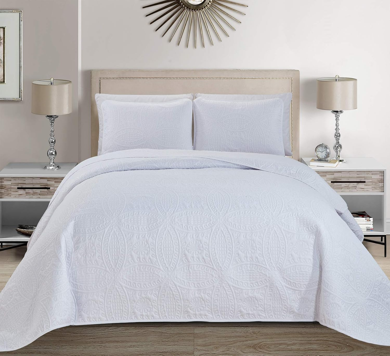 MK Home Mk Collection Solid Embossed Bedspread Bed Cover over Size (Coral, King/California King) image number 6
