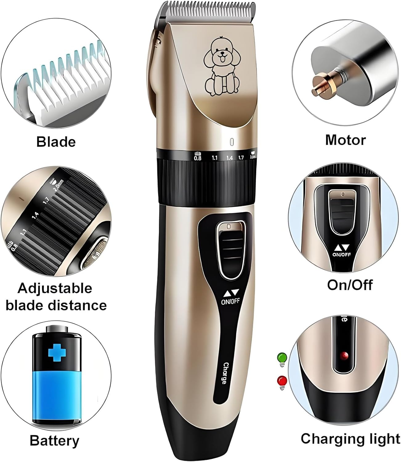 Dog Clippers Grooming Kit,Pet Shaver Cordless with Low Noise Rechargeable,Professional Detachable Blades Pet Clippers image number 4