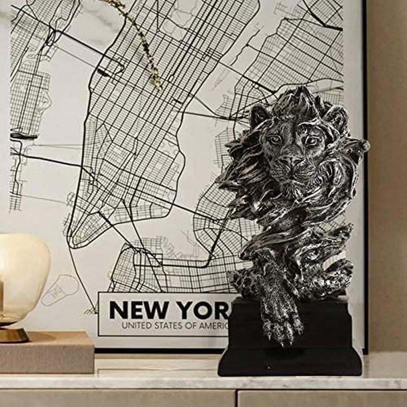 H&W Sandstone Lion - the King of Beasts - Statue Decoration for Home/Study/Living Room, Great Collectible Figurines, Best the Man, Silver Color (HH17-D3)&hellip; image number 1