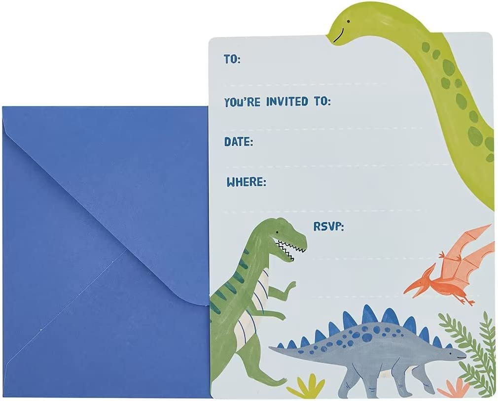 VINSLOW Dinosaur Party Invites Pack of 8, Fill in Style, Birthday Party Invitations with Envelopes for Kids. image number 2