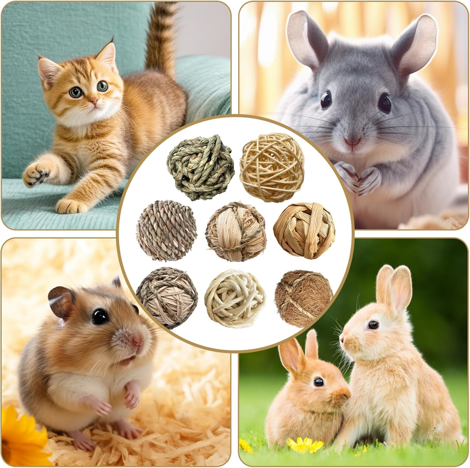 8Pcs Natural Safe Rabbit Chew Toys, Small Pet & Young Animal Chew Bunny Toys, round Hamster Ball, Guinea Pig & Chinchilla Toys, 8 Count, Unscented, Not Water Resistant, Outdoor Use image number 3