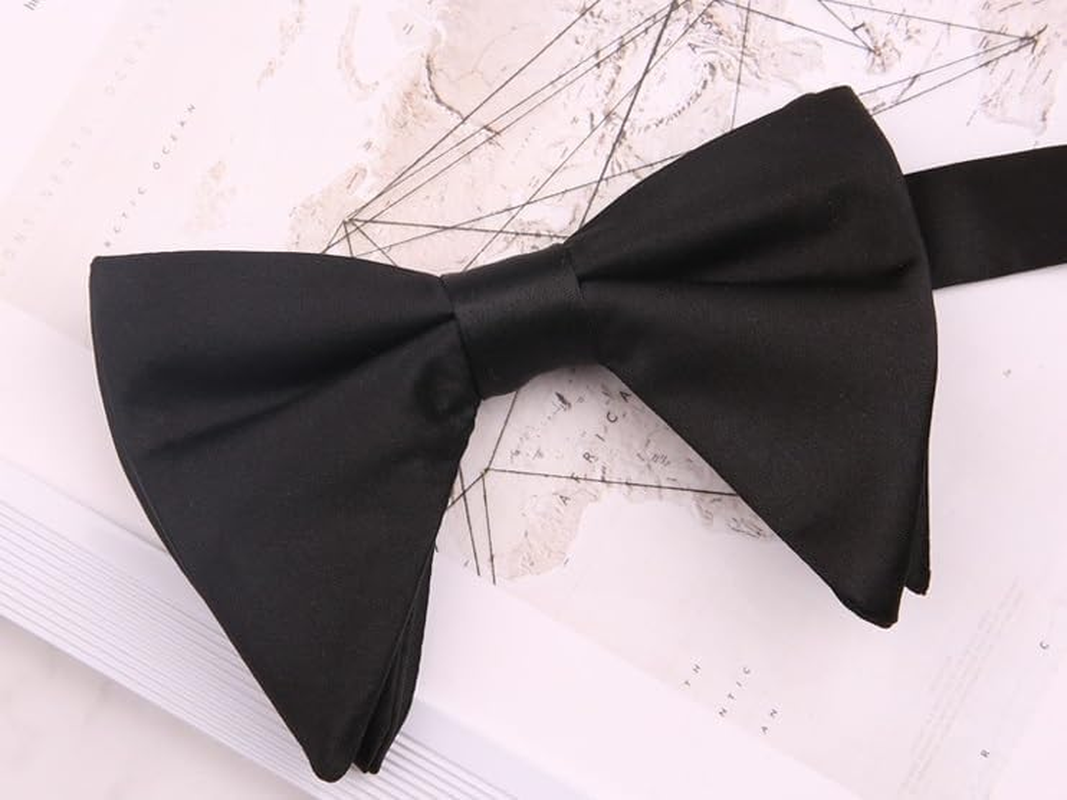 Pre-Tied Bow Tie Satin Solid Bowtie Adjustable Tuxedo Bowties for Men and Boys image number 4
