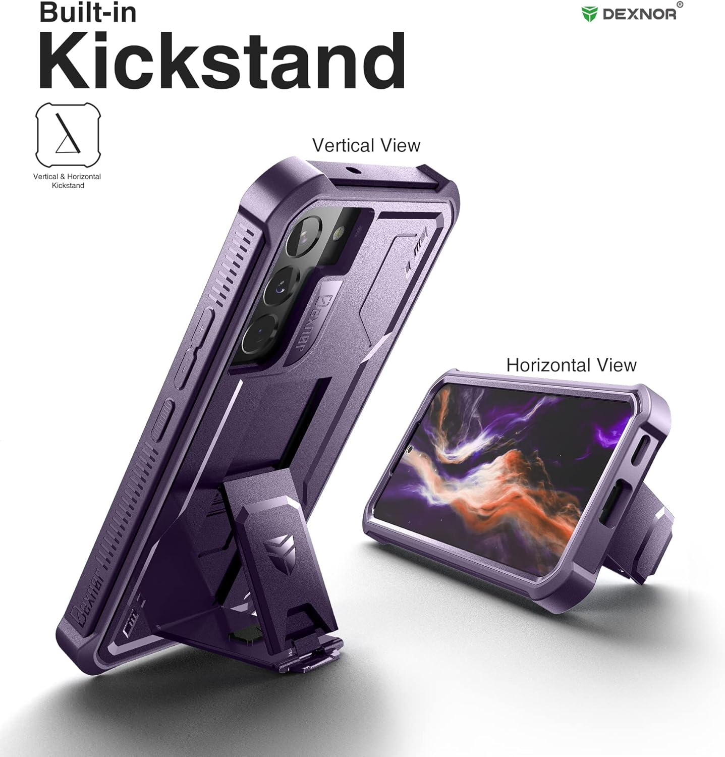 Dexnor Compatible with Samsung Galaxy S22 5G Case with Built-In Screen Protector Military-Grade 360 Full Body Shockproof Bumper Protection Cover with Stand - Phantom Purple image number 3