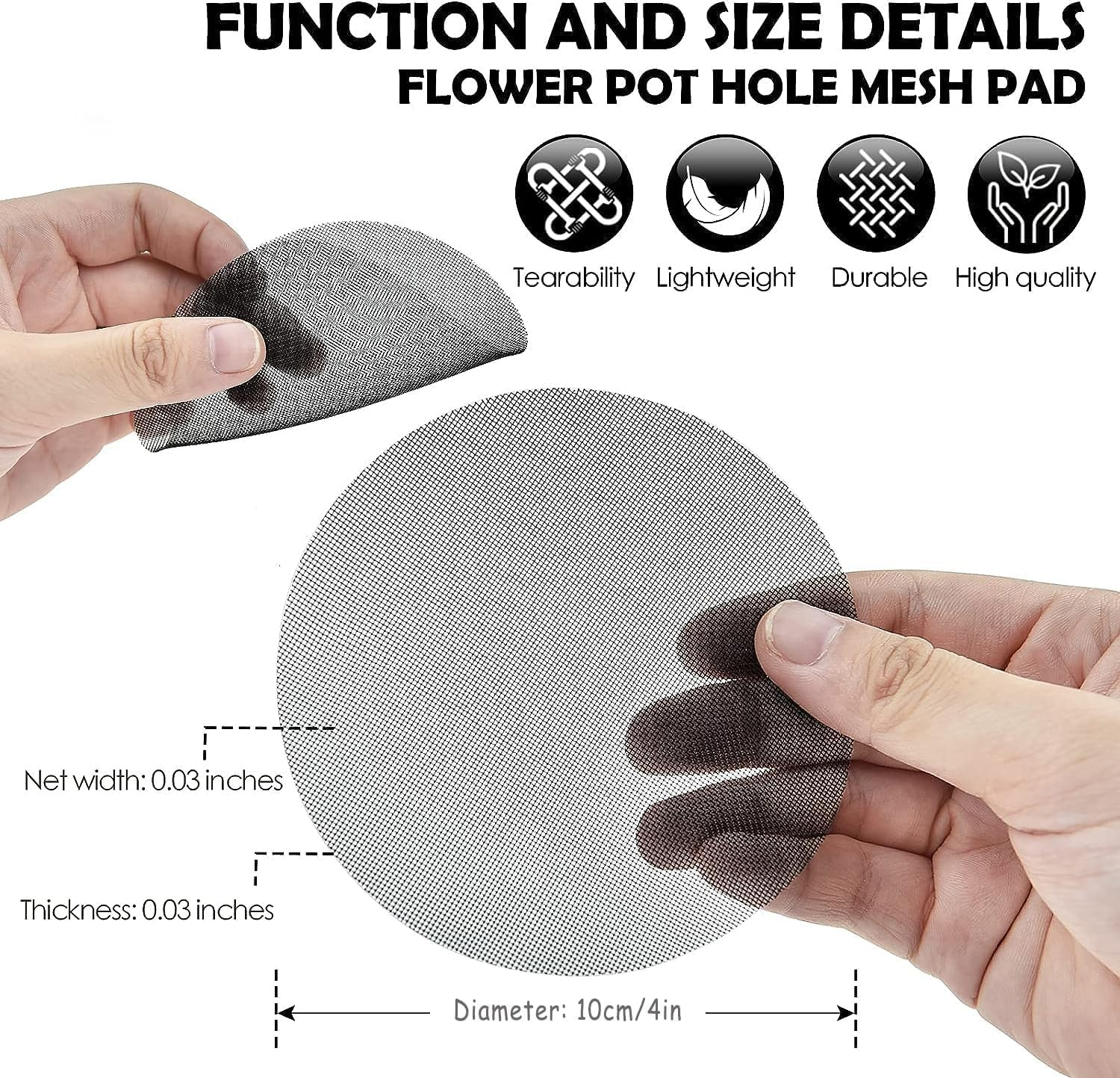 50 Pack 10 Cm Mesh Pads for Flower Pots,Bonsai Pot Bottom Grid Mat with Hot Melt Edge, round Plant Hole Screens to Prevent Soil Loss