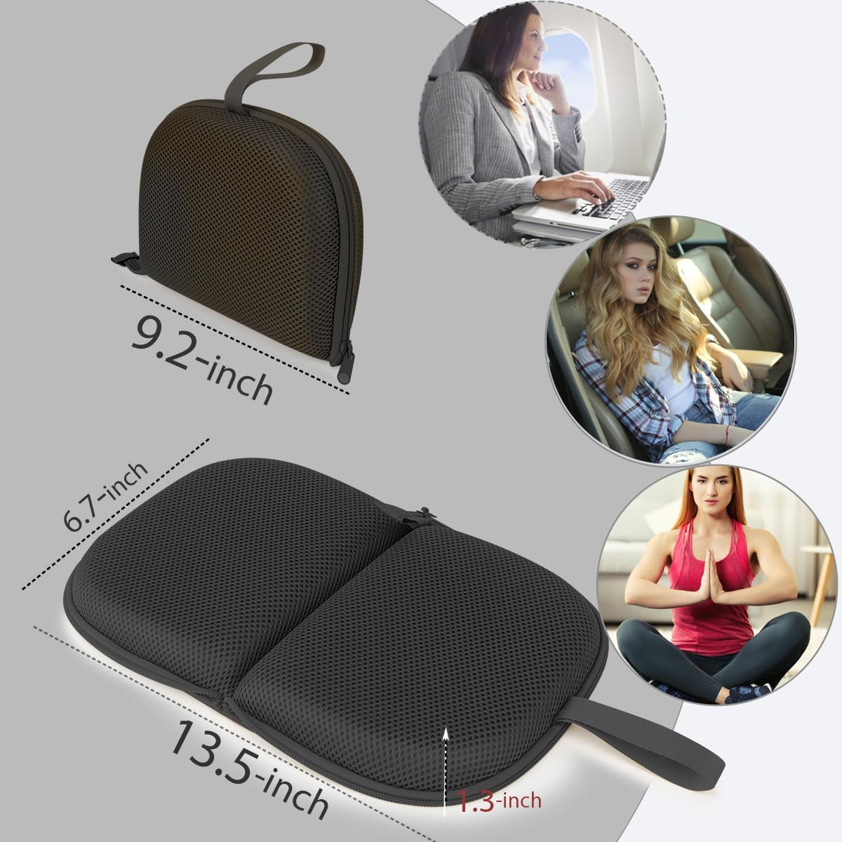Small Foldable Gel Foam Seat Cushion for Travel 13.3" X 6.6", Foldable Gel & Memory Foam Travel Seat Cushion, Portable Chair Cushion with Handle, Portable(With Black Mesh Cover) image number 5
