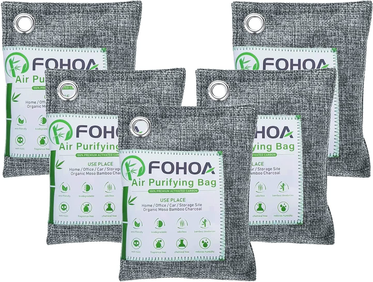 FOHOA Natural Air Purifier Deodorizer Bags 12 Packs, Activated Bamboo Charcoal Air Purifying Bags, Odor Absorber, Shoe Odor Eliminator, Air Fresheners for Home, Shoes, Closet, Car, Gym, Damp Rid, Pet