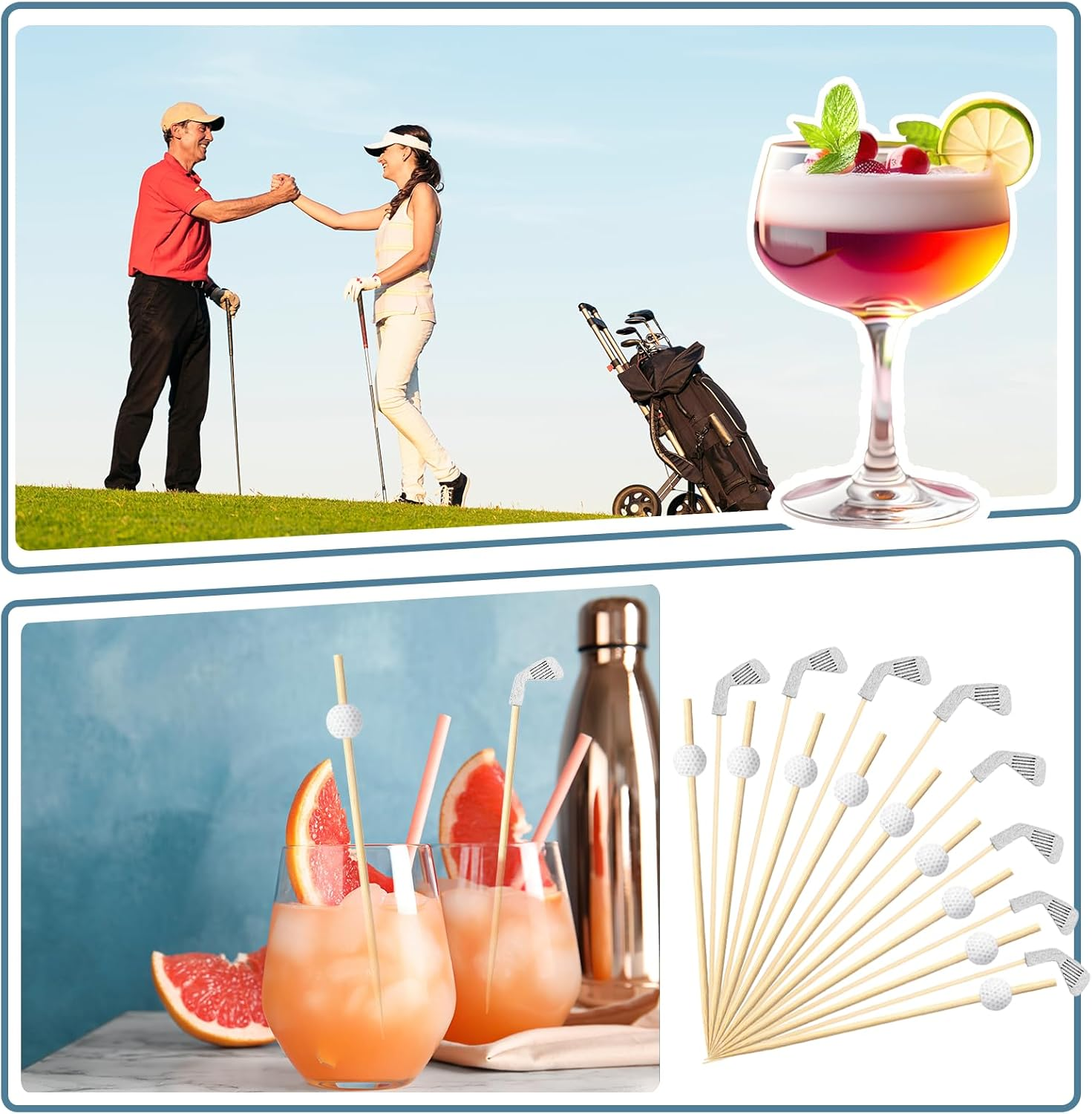 Yesaior 240Pcs Golf Cocktail Toothpicks, Disposable Long Bamboo Golf Toothpicks Sandwich Fruit Cocktail Picks for Catered Events Buffet Party Holiday Supplies image number 1