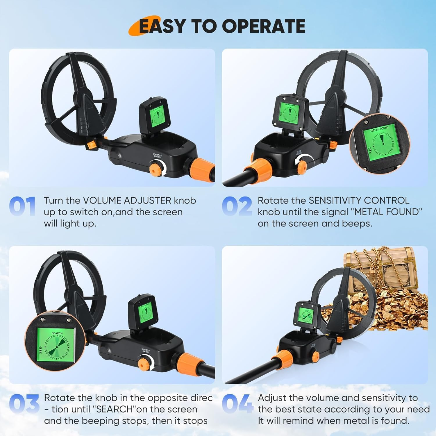 Metal Detector Kids, Waterproof Kids Metal Detector with LED Display & Sound Indication, Metal Detector with Rake, Shovel and Bags for Kids or Beginners to Treasure Seeking Gold Digger image number 6