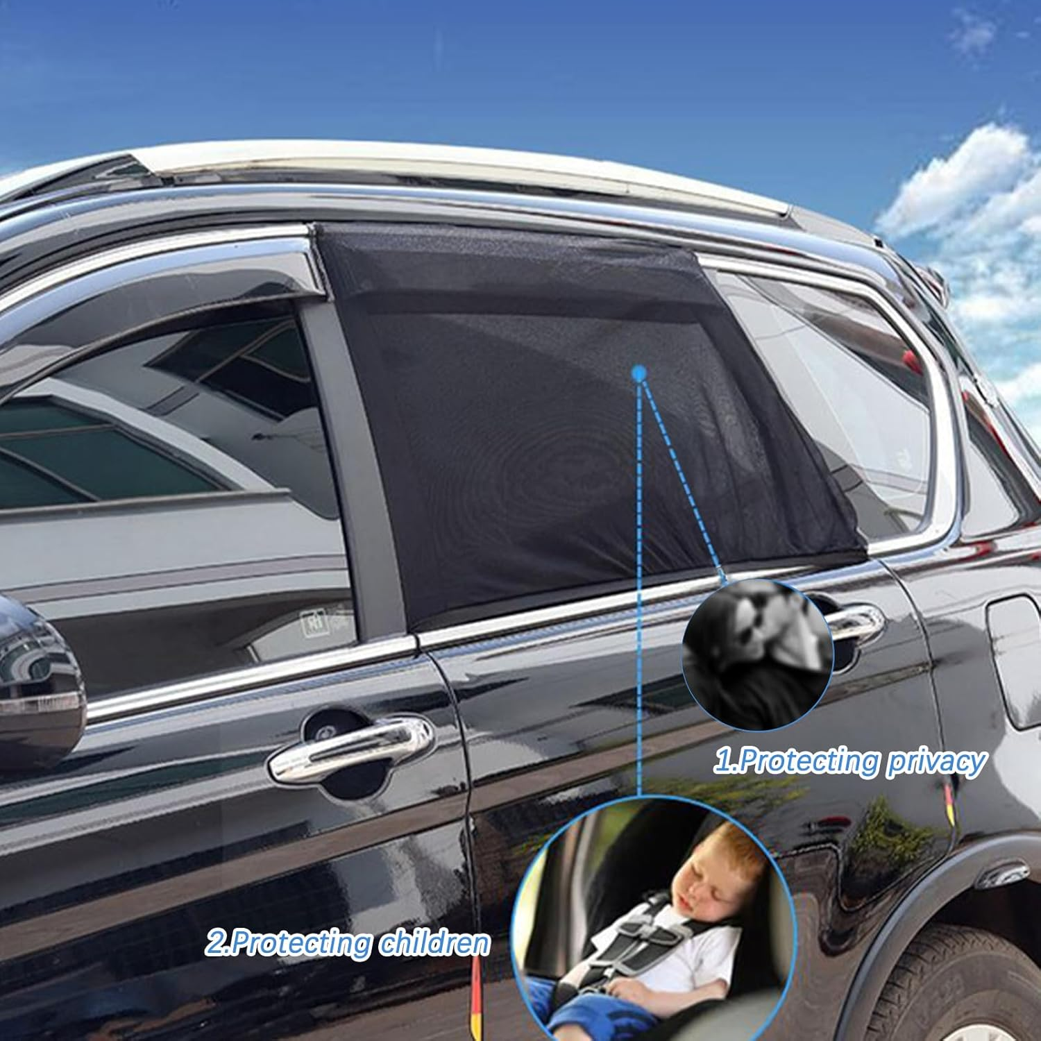 2Pcs Car Window Shade for Baby Universal Fit Adjustable Breathable Mesh Car Curtains Rear Door Window Net Outdoor Camping Netting Large Size image number 5