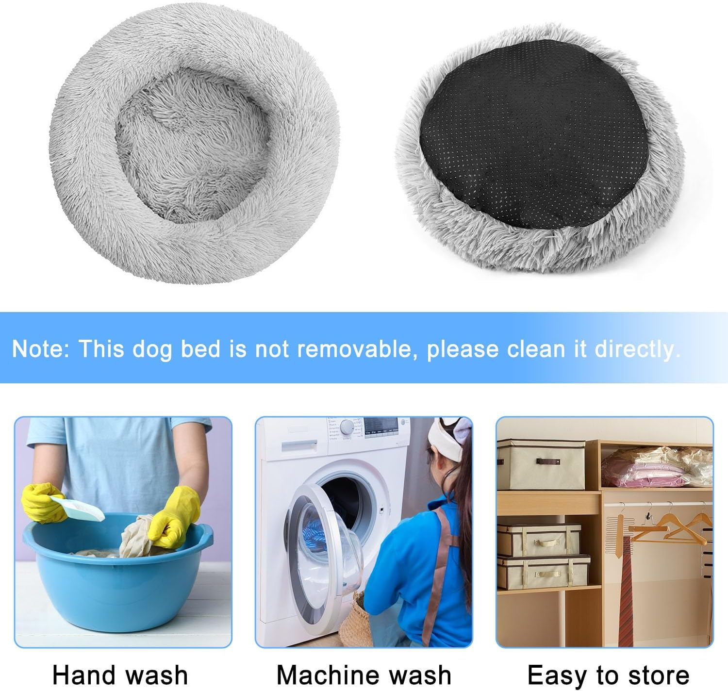 Dafencar Cat Basket, Fluffy Cat Bed, Dog Bed, Light Grey Dog Beds, Dog Basket, Plush Cat Bed, Fluffy Cat Cushion, Puppy Bed, 50 Cm Diameter, Grey image number 2