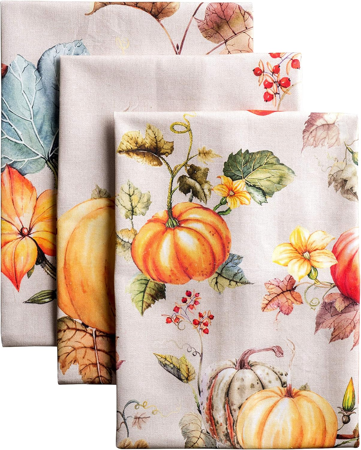 Maison D'Hermine Kitchen Towels Set of 3 100% Cotton 27.50" X 20" Reusable Cloth Tea Dish Towels Absorbent with Hanging Loop for Kitchen, Home, Dining, Cocktail Parties (Holly Time)