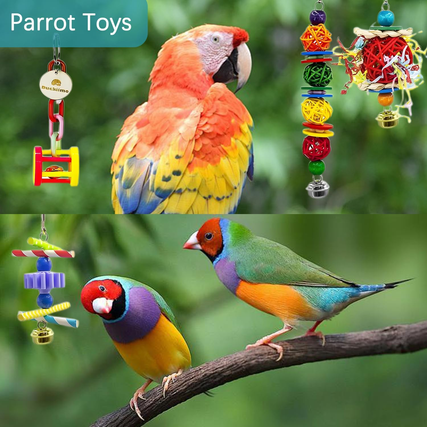 Uandhome Bird Parakeet Toys,15 Pcs Parrot Toys,Parakeets Toy,Birds Ladder Swing,Hanging Bird Toyes for Parrots,Cockatiel Toys for Parakeet,Conure,Finches (Stand)