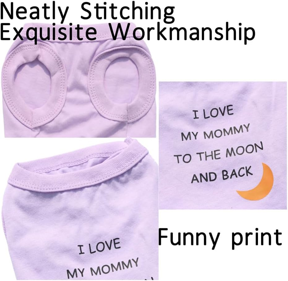 Love Mom Dog Clothing for Small Boy Dogs, I Love My Mommy to the Moon and Back Print Doggy Dress Shirts for Male Puppies Shih Tzu Maltese (Neck Girth 11.02'') image number 4