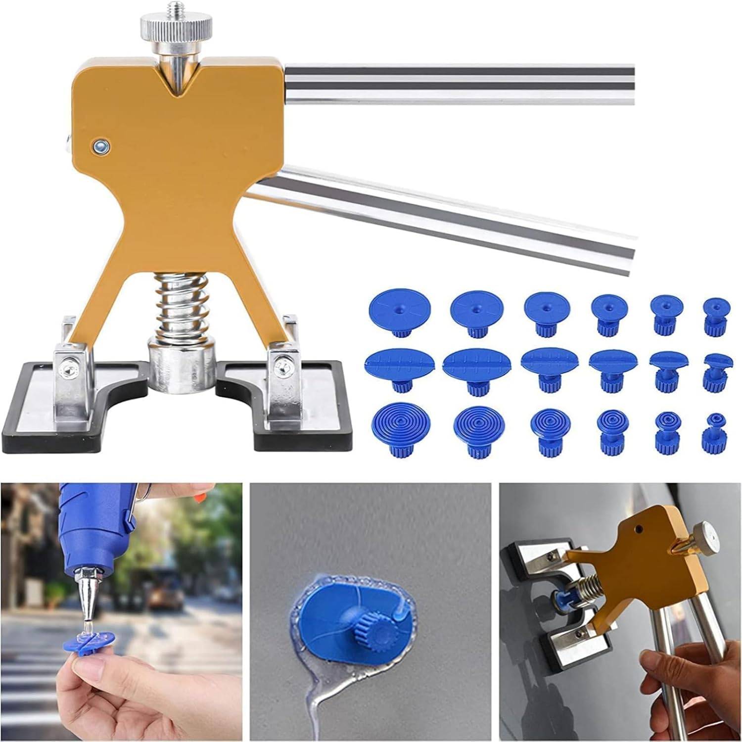 Paintless Dent Repair Kit 52Pcs, Car Dent Puller Tool with Adjustable Golden Lifter, Bridge Puller, Suction Cup & Glue Gun for Automobile Body Dent Removal Remover Tools Kit image number 1
