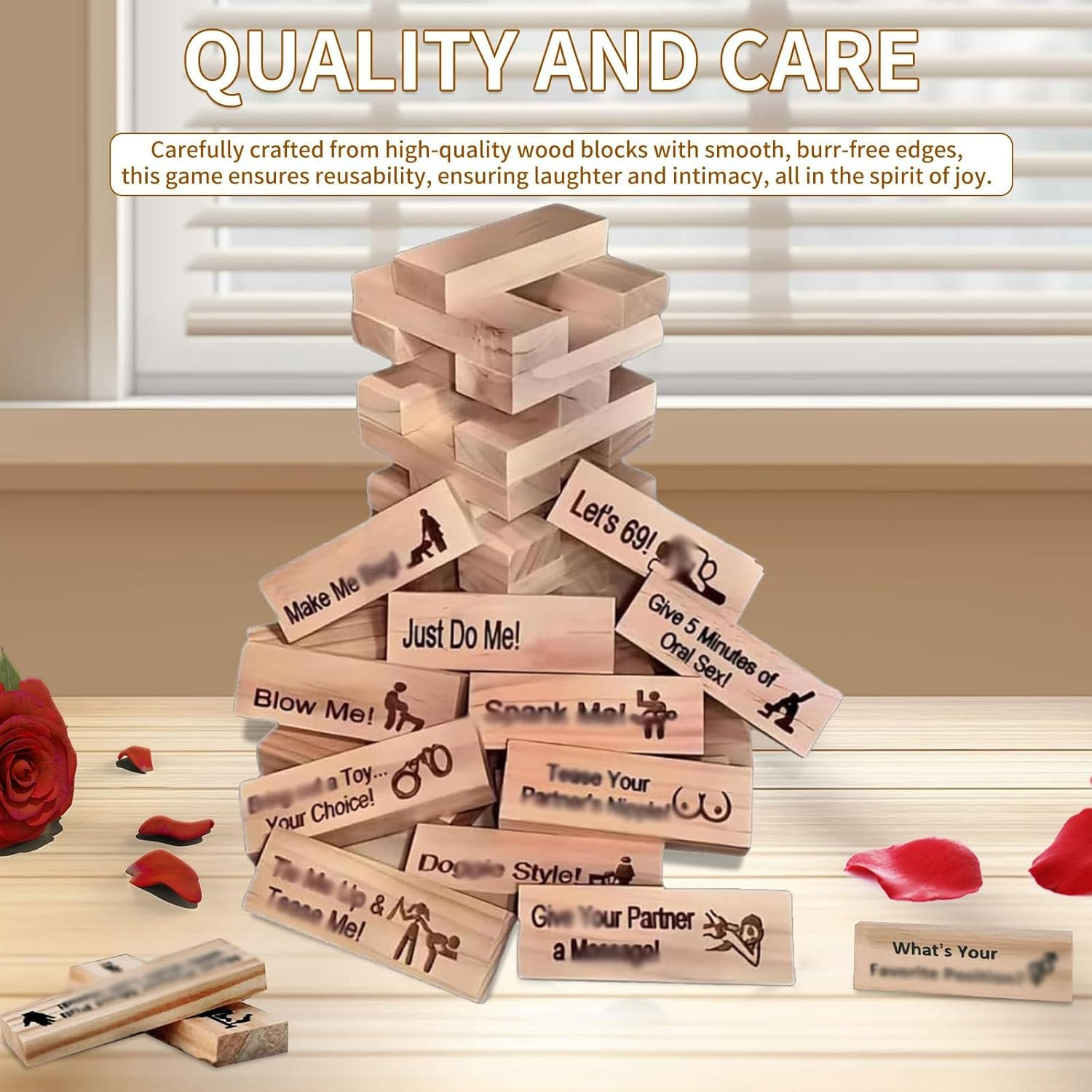 Lust Tower - Game for Adults, 48PCS Wooden Block Tower Game for Grown Ups, Date Night Ideas Funny Gifts for Women Men, Valentines Gifts for Adults image number 2