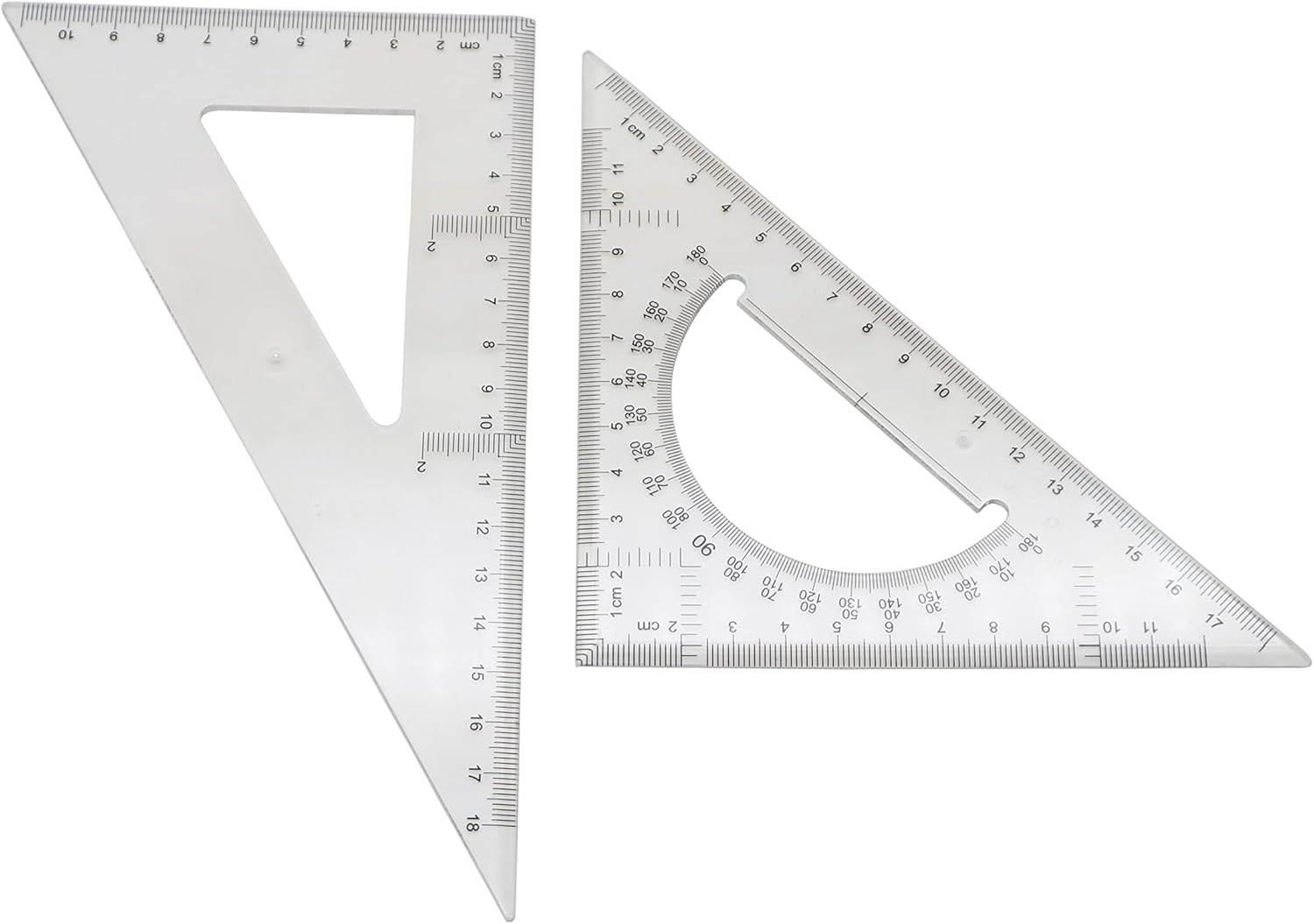 Pack of 2 Transparent Triangle Plastic Ruler Scale Set Square:30/60 Degree & 45/90 Degree Angle Acrylic Architectural Drawing Drafting Tool School Classroom Kids Triangular Rulers image number 2