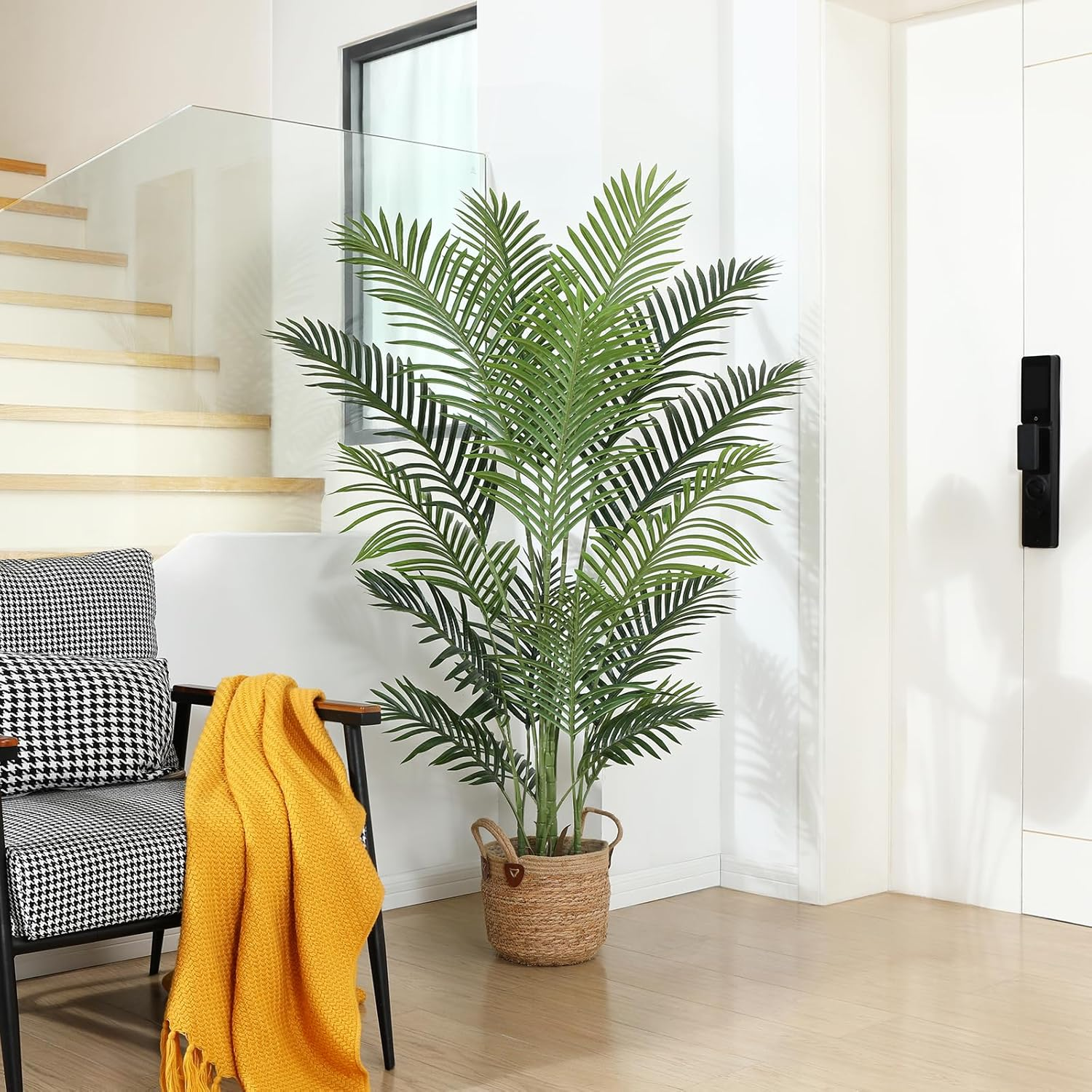 5Ft Artificial Palm Tree for Home Decor,Fake Palm Tree with 17 Trunks Faux Plant with Pot for Indoor Outdoor House Living Room Office Porch Garden image number 2