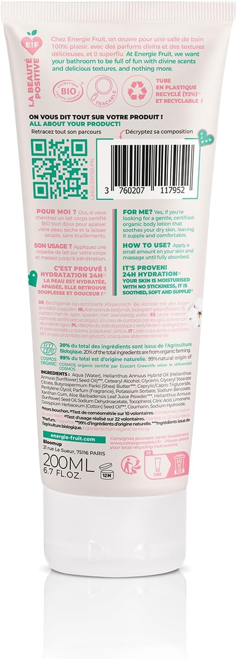 ENERGIE FRUIT Soothing Body Milk Organic Certified by Ecocert Cotton Flower & Aloe Vera Vegan 200 Ml image number 4