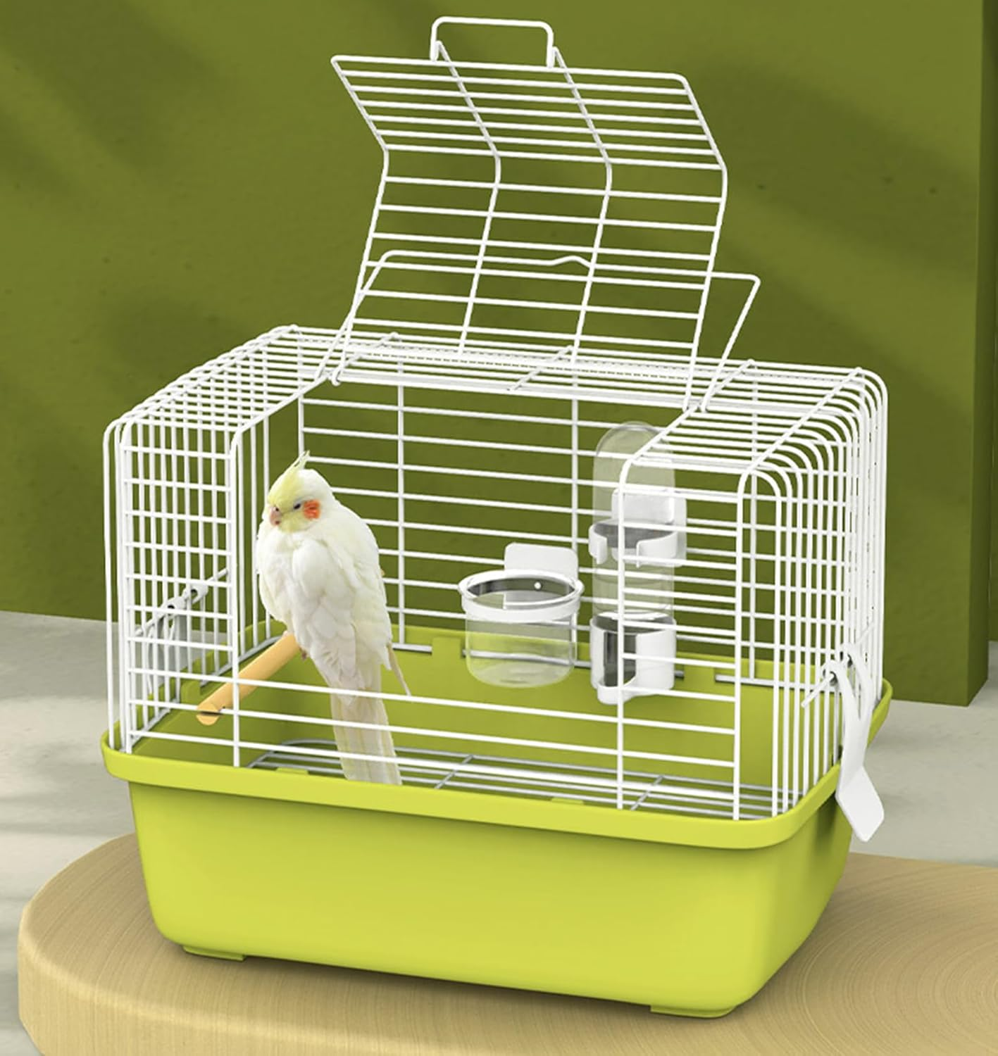 Portable Bird Travel Carrier Cage &ndash; 360&deg; Full View Wire Carrier with Feeder & Water Cup for Cockatiels, Parakeets &ndash; Locking Door, Easy Clean, Perch Included &ndash; Perfect for Vet Visits, Trips(Size:L) image number 1