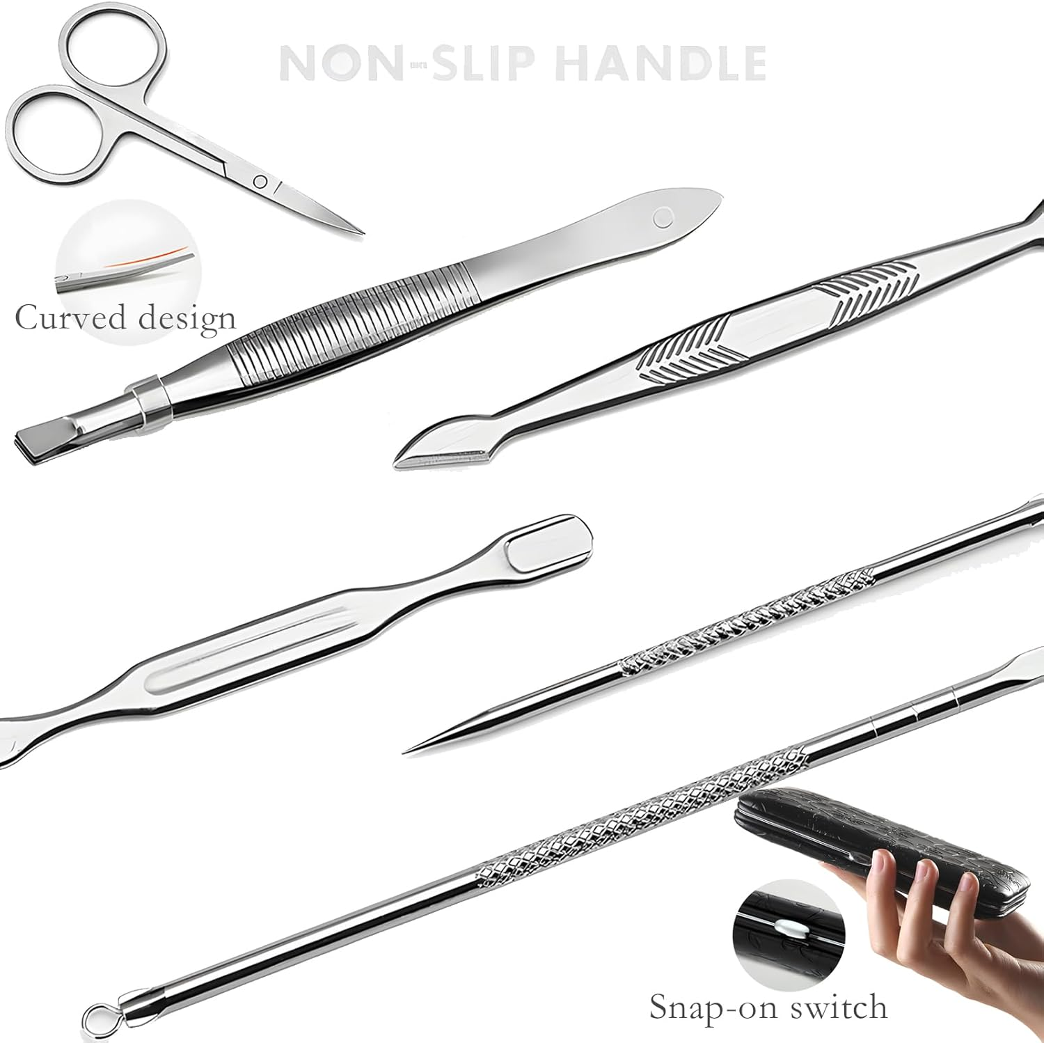 Manicure Set, 16 Pcs Stainless Steel Pedicure Kit Professional Nail Clippers Manicure Kit Personal Nail Care Kit with Pattern Leather Black Travel Case, Portable Grooming Kit for Men and Women image number 1