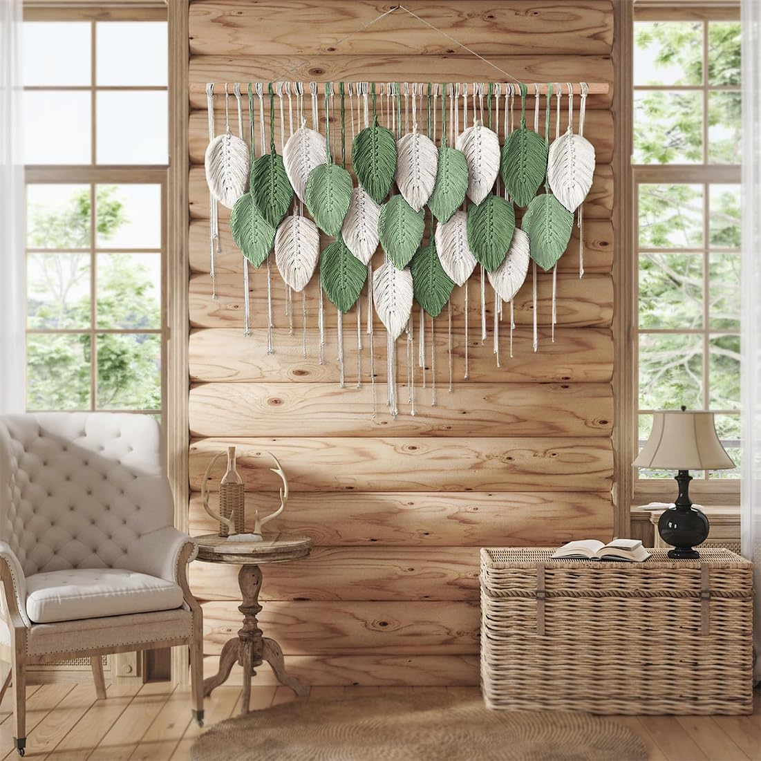 Macrame Wall Hanging Tapestry with Leaf Design, Handcrafted Bohemian Wall Art Wall Hanging Decor, Large Wall Tapestry Wall Decor for Home Decor Bedroom Living Room Nursery Office 39" W X 31.5" L image number 5