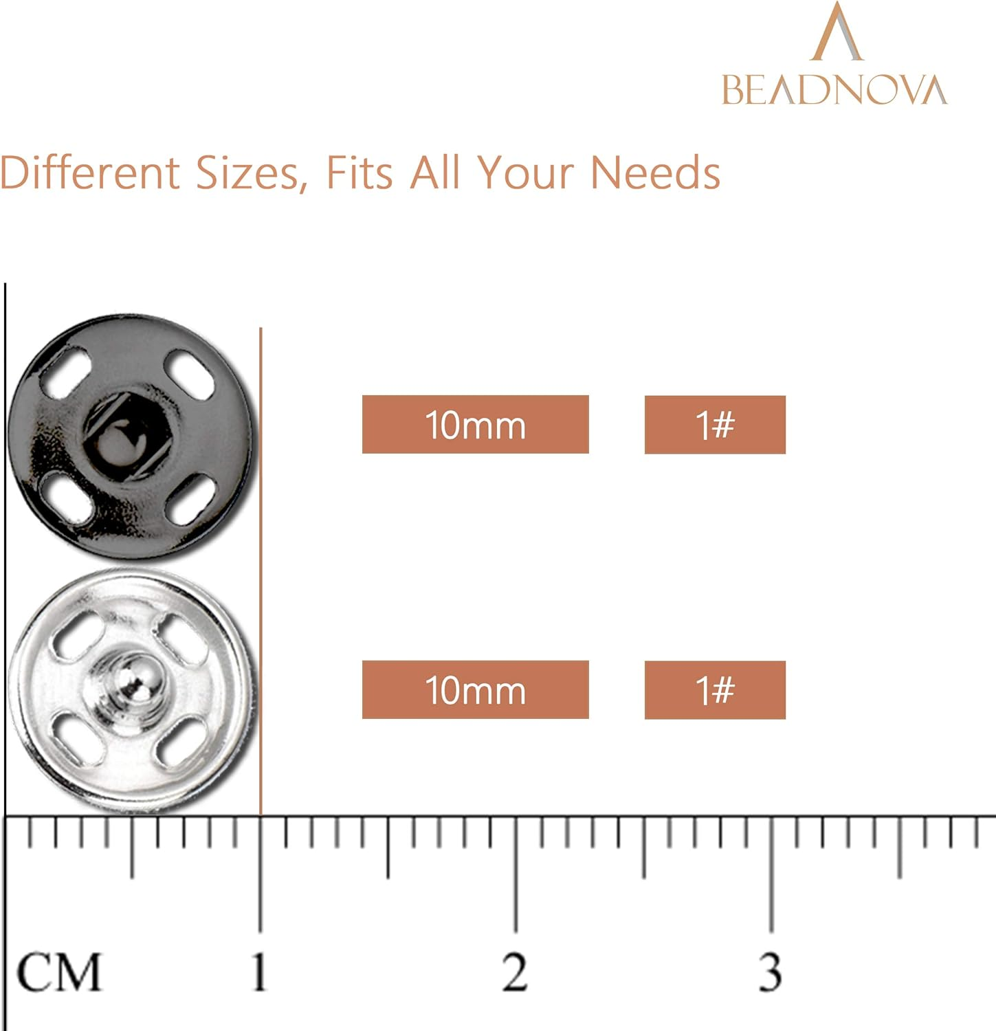 Beadnova Sew on Snaps Metalpress Buttons Snap Fasteners for Clothing (100 Sets 2 Colors) - 7Mm/10Mm/11.5Mm,Silver image number 5