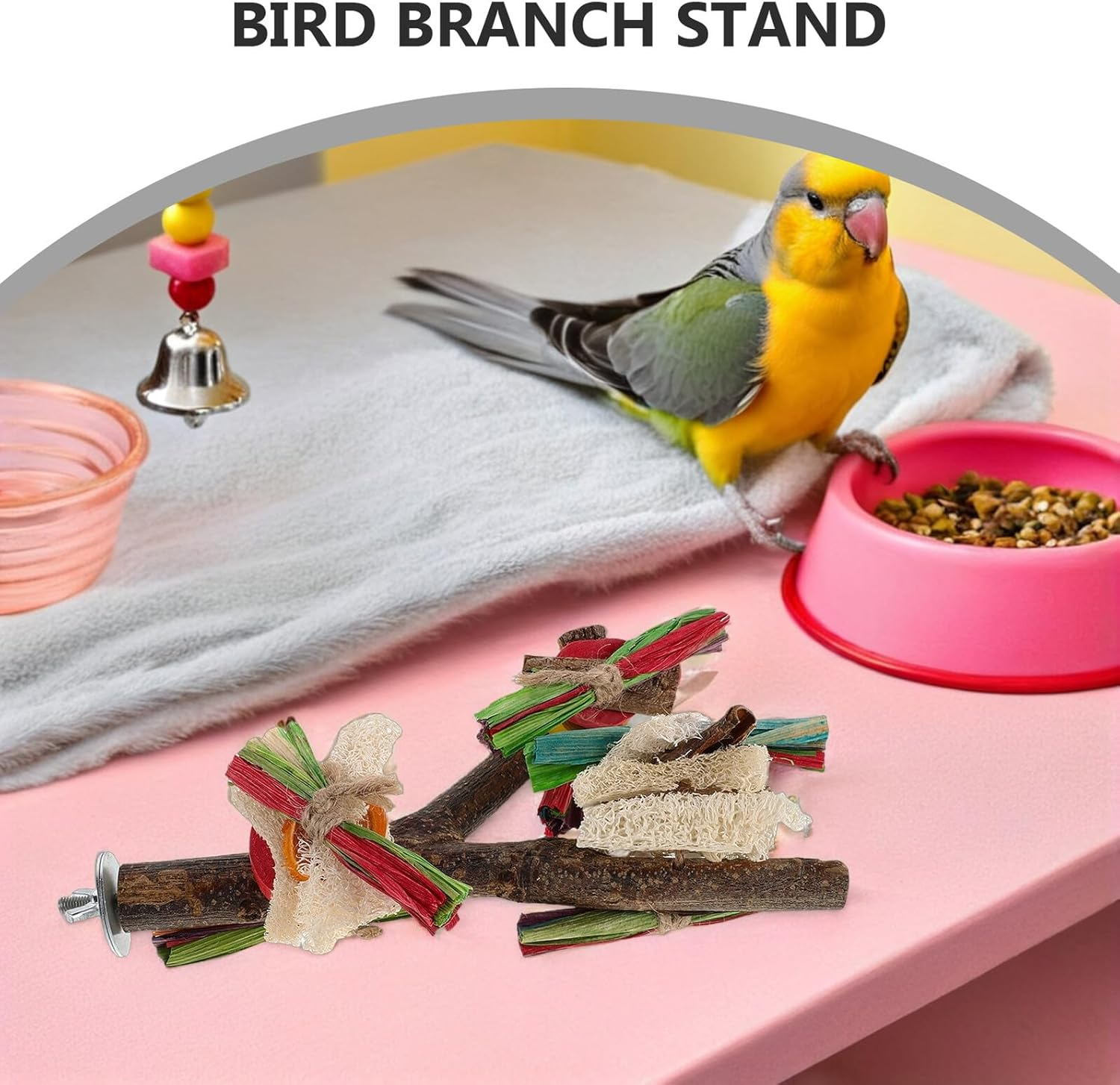 HINTRMENT 2PCS Natural Wood Parrot Stand Perch Branch Fork Play Platform for Cage Birds, Bird Tree Stand with Solid Wood Perch Sticks Suitable for Parakeet Macaw Cockatiel Conure image number 1