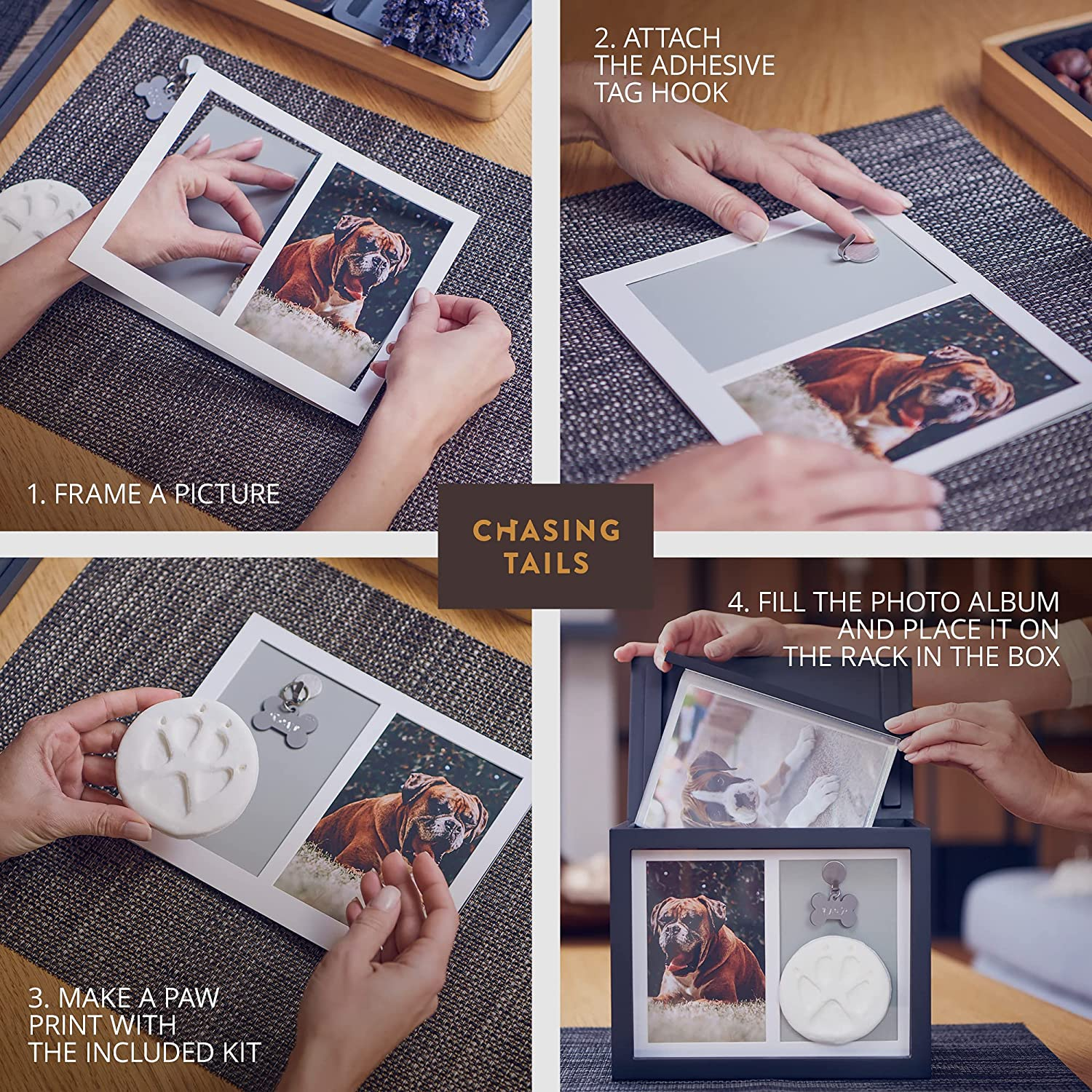 Chasing Tails Premium White Pet Urn - Large Memorial Dog Ashes for Keepsake, Urns for Dogs or Cats, Pet Urns for Memorial - with Paw Print and Photo Album - White image number 2