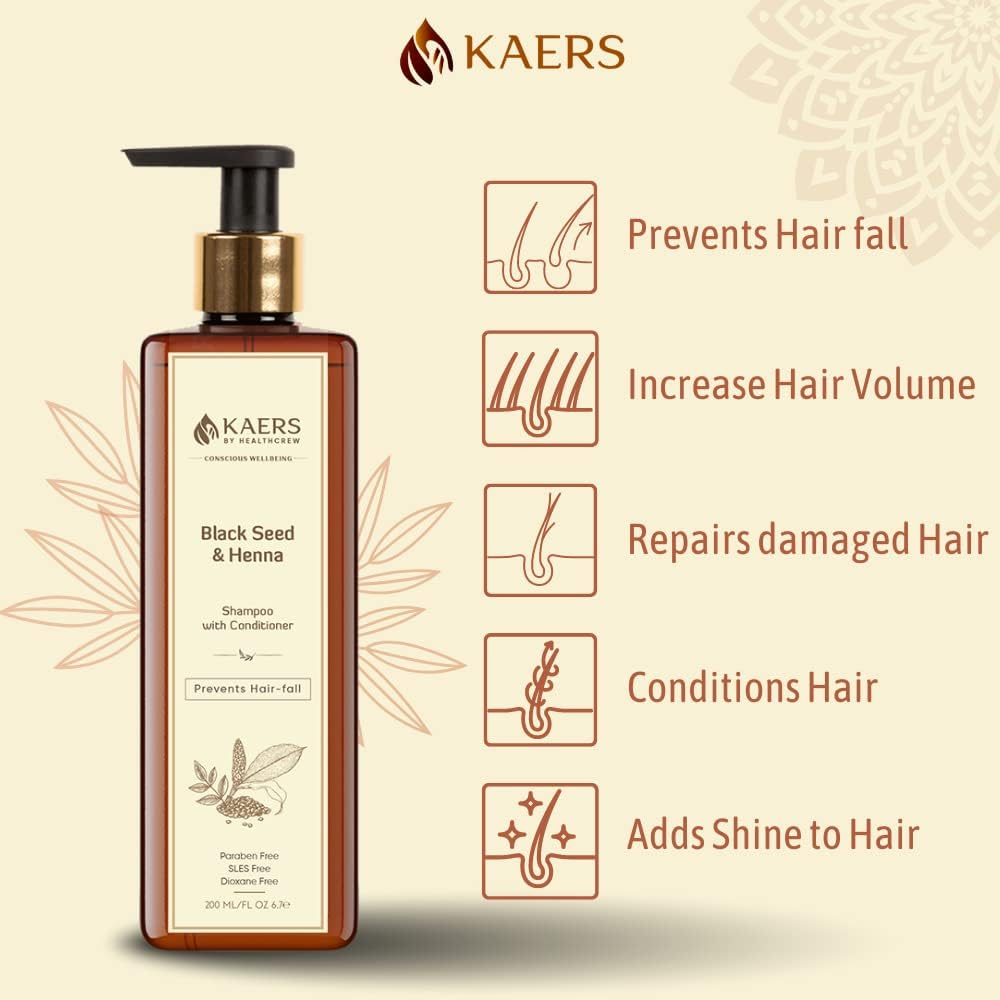 Kaers Kalonji Herbal Shampoo | Black Seed and Henna | Shampoo with Conditioner | Paraben Free, SLES Free, Dioxane Free | 200 Ml X 2 (Pack of 2) image number 5