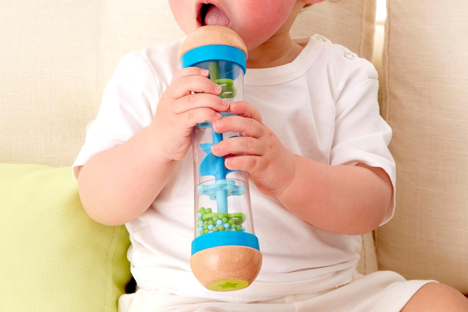 Hape Beaded Raindrops Rattle - Colorful Musical Toy for Kids | Blue | Perfect for Toddlers - Stimulates Senses with Rain Drop Sounds image number 5