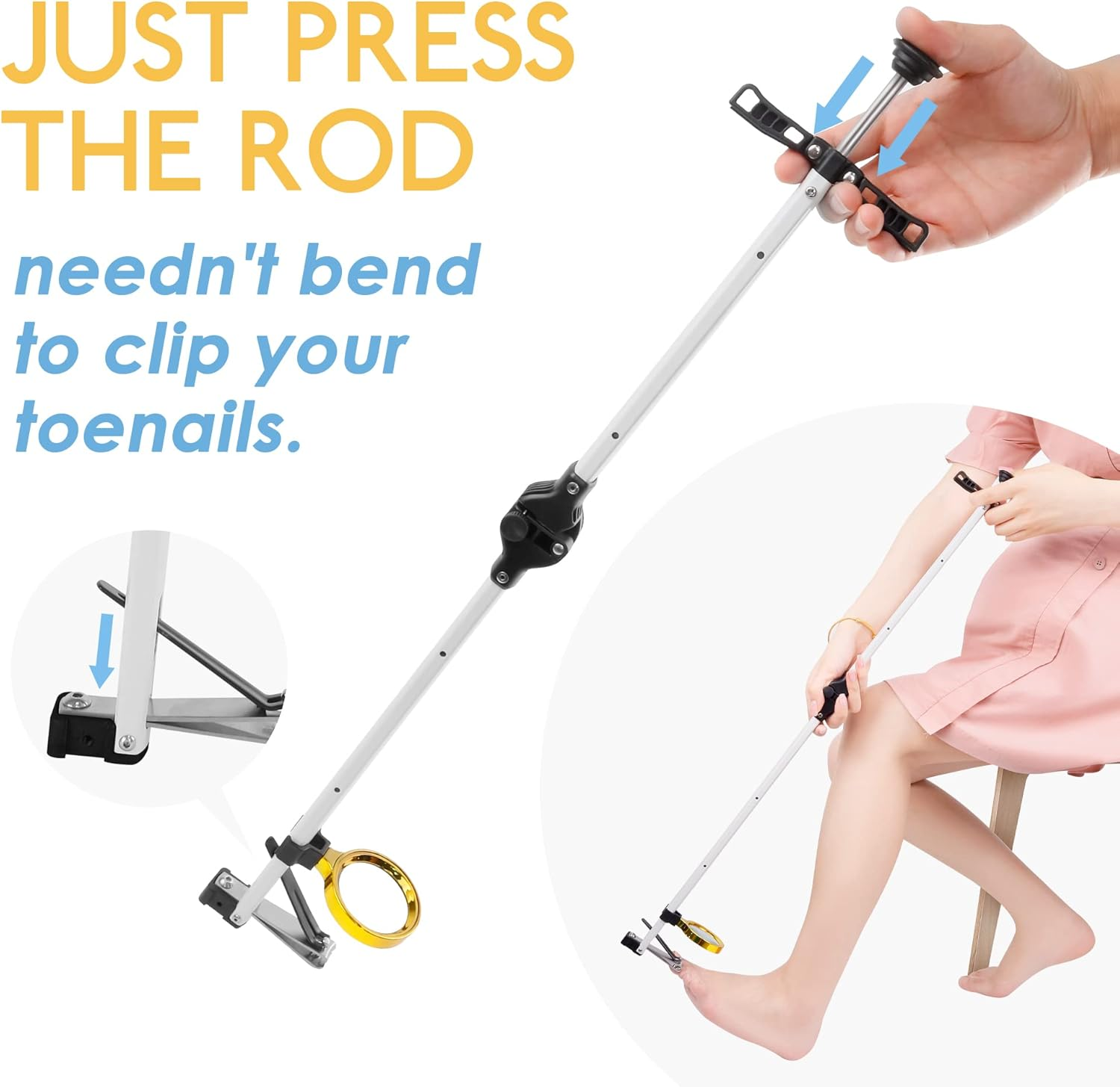 DEPSUNNY Long Handled Toenail Clippers Wide Jaw Opening, Easy Reach Pedicure Auxiliary Tools, Extended Nail Clippers for Seniors (With Magnifier, 24Inch)