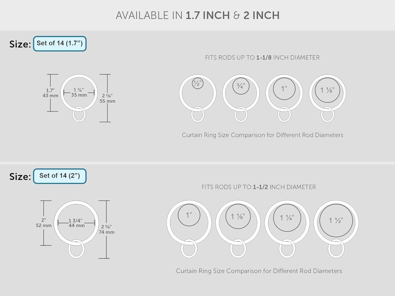 (Black) - Ivilon Drapery Eyelet Curtain Rings - 5.1Cm Ring Loop for Hook Pins, Set of 14 - Black