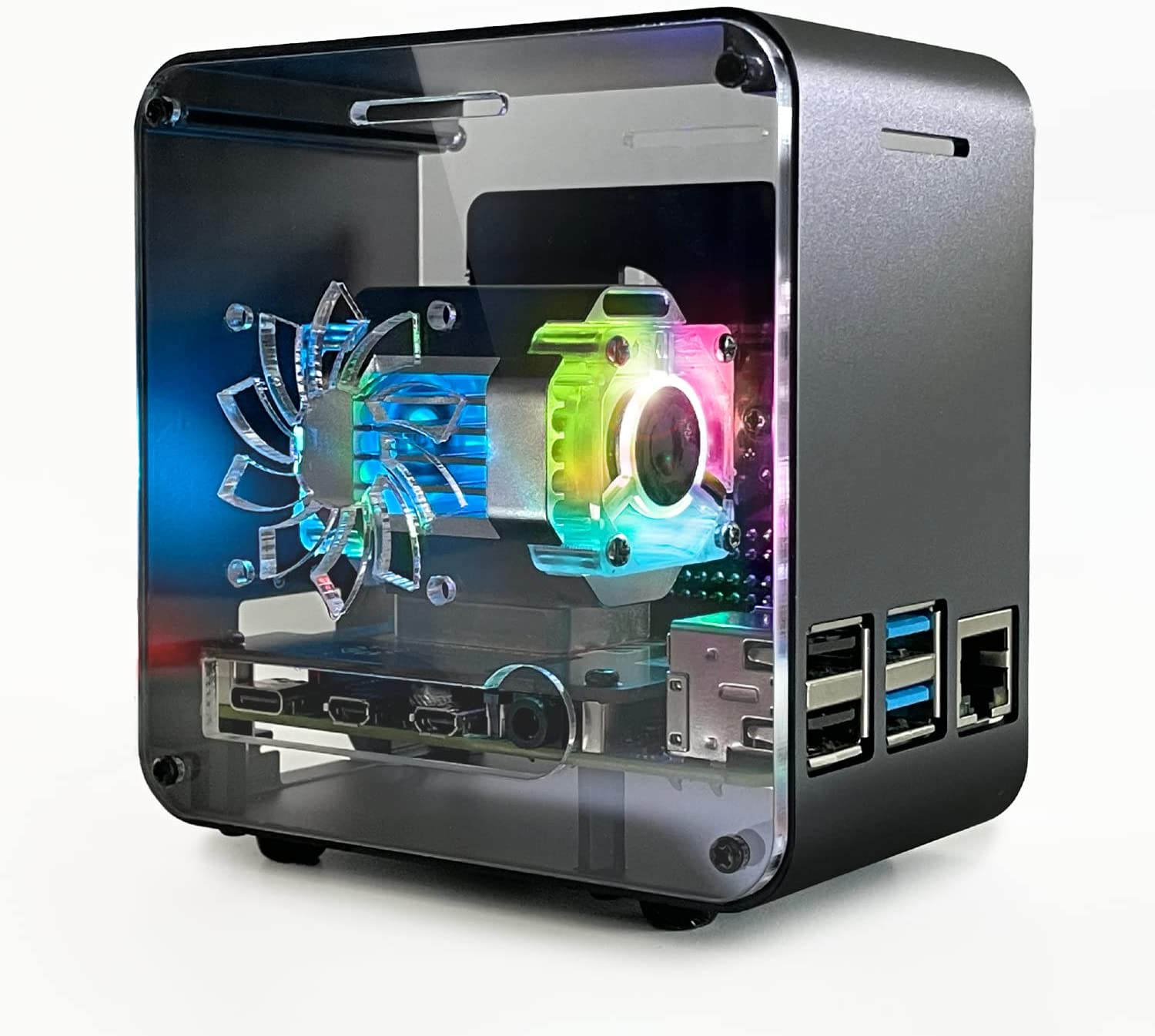 Electrocookie Raspberry Pi 4 Case, Aluminum Mini Tower Case with Dual Power Cooler and Color Changing Ambient Light (Matte Black) image number 6