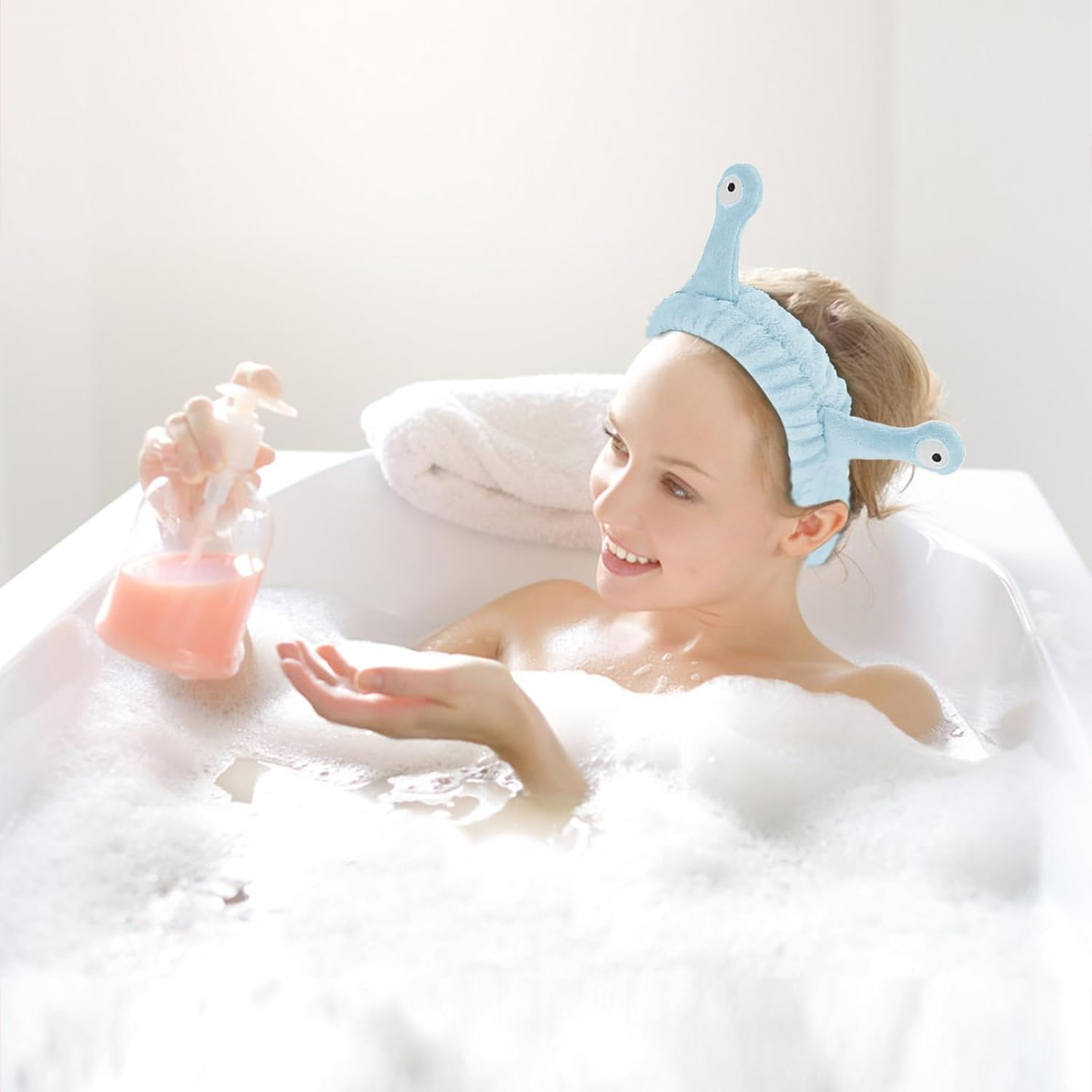 Snail Face Washing Headband, Pack of 3 Face Washing Headband, Snail Spa Headband, Coral Fleece for Make-Up, Beauty, Skin Care, Sports (Grey Pink Blue)