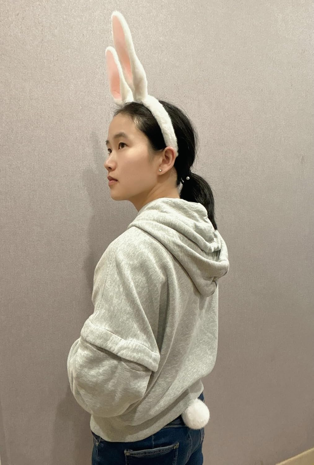 Olivemont Easter Bunny Ears Headband for Rabbit Pretend Play Plush Costume (White 2), Size image number 2