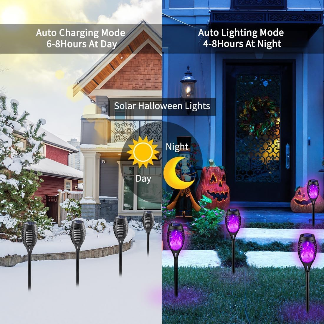 Outdoor Halloween Decorations, 8Pack Solar Lights with Purple Flame for Decor, Waterproof Outdoor, Pathway outside Yard Decorations Lawn image number 4