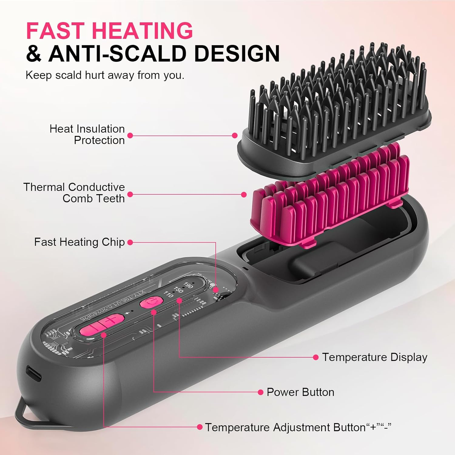 Kieacos Hair Straightener Brush, 90 Mins Cordless Hair Straightener 9600Mah Battery, Negative Ions, 3 Temp Setting, Fast Heating, Portable Straightener Brush-Gobrush Pro, Rechargeable Mini Straightener image number 2