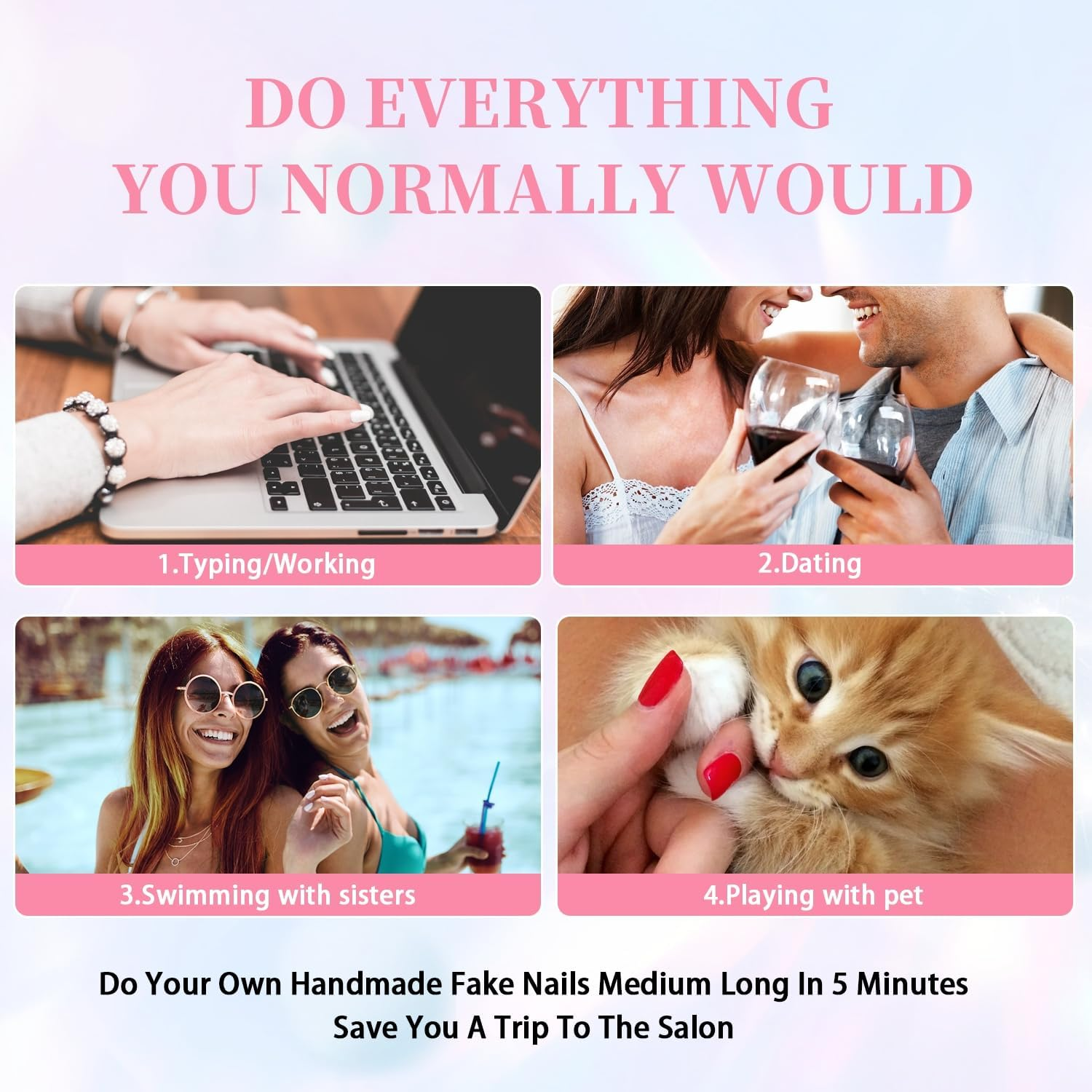 KXAMELIE Colour Medium Long Stiletto Almond Press on Nail 6 Packs Medium Press on Nails Square Shape Spring Fake Nails image number 2